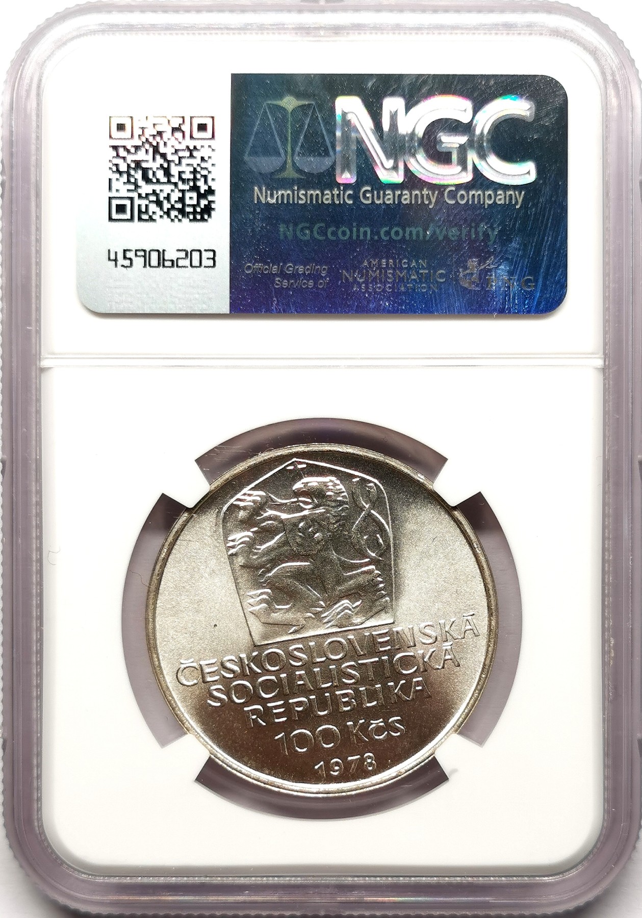 凡希社世界钱币微拍第二百六十一期（龙年开运场） 1978捷克斯洛伐克100K纪念银币NGC-MS67