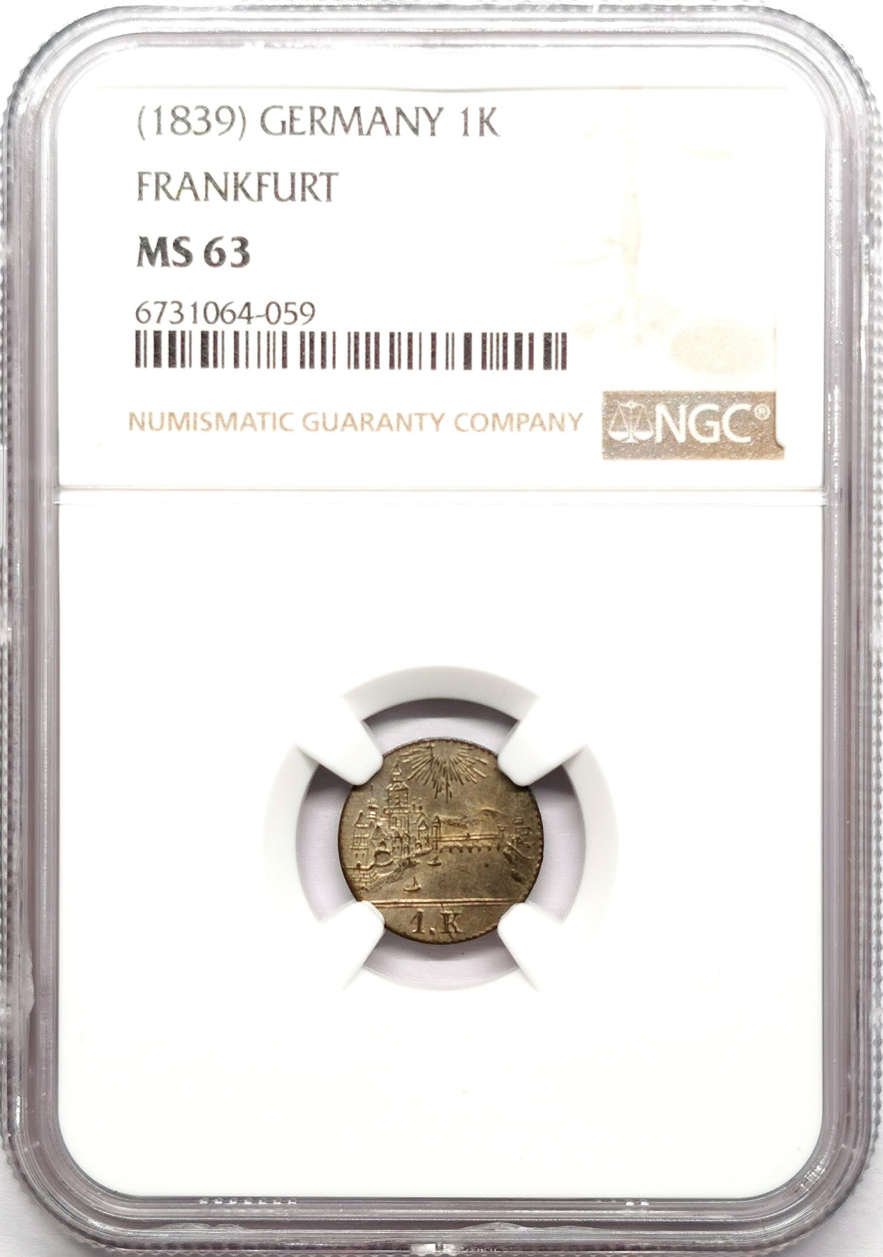 凡希社世界钱币微拍第二百六十一期（龙年开运场） 1839法兰克福城市景观克鲁泽银币NGC-MS63