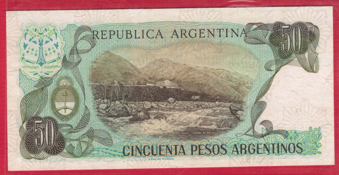 阿根廷1983年至1985年年50比索 P-314 无4 签名如图 美洲纸币 实物图 UNC