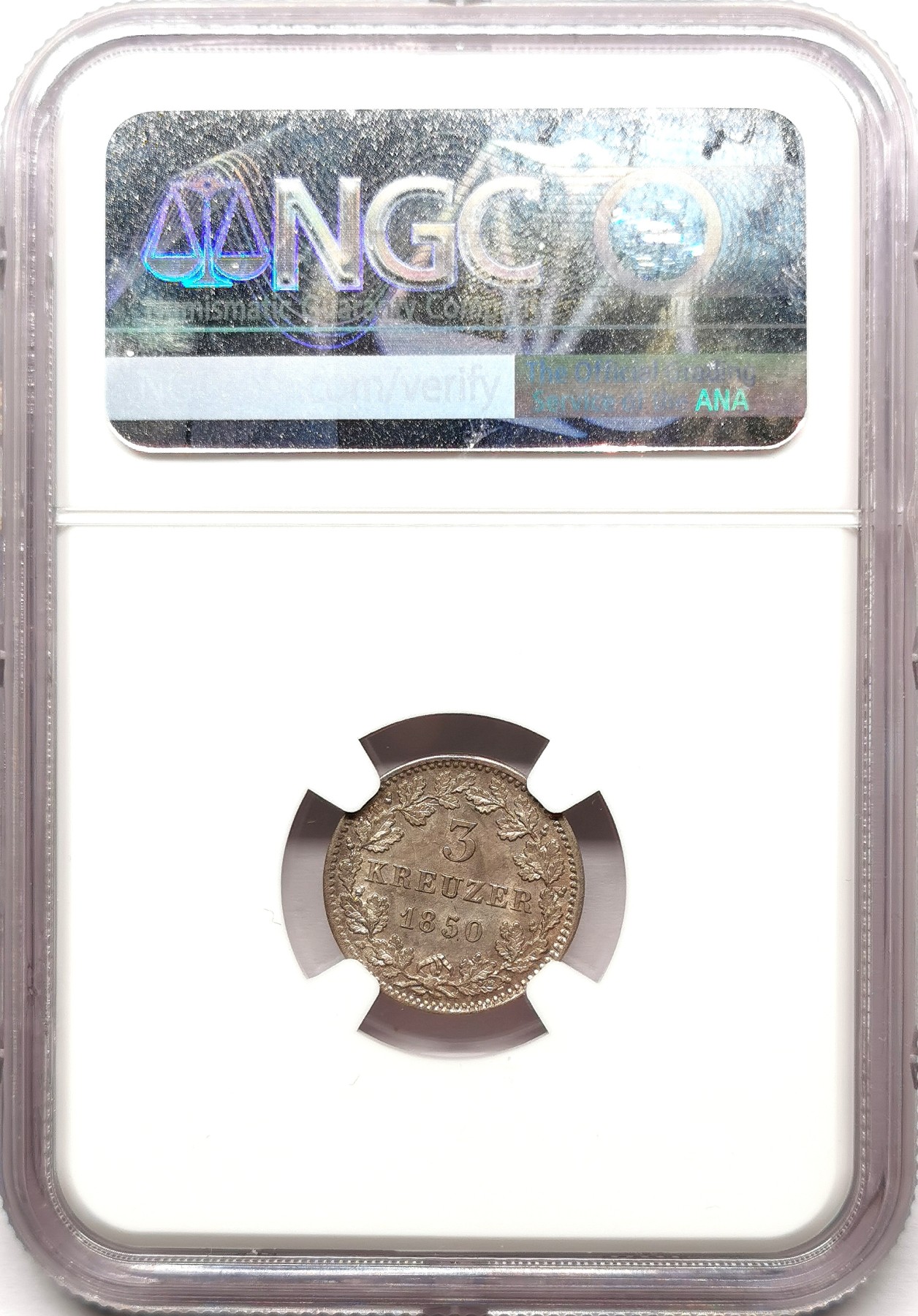 凡希社世界钱币微拍第二百六十一期（龙年开运场） 1850巴伐利亚3K银币NGC-MS66