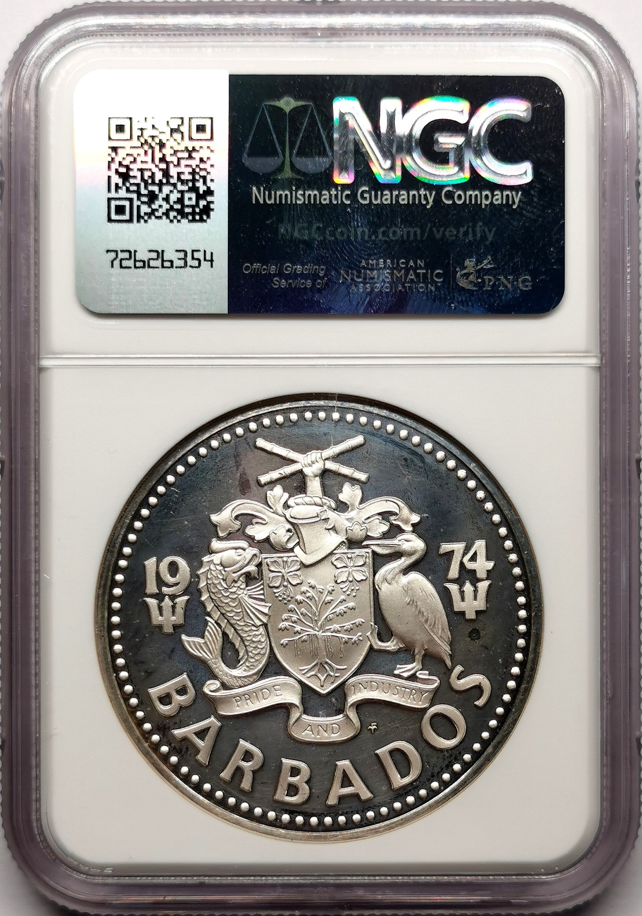 凡希社世界钱币微拍第二百六十一期（龙年开运场） 1974巴巴多斯海神10Dol大银精铸NGC-PF66UC