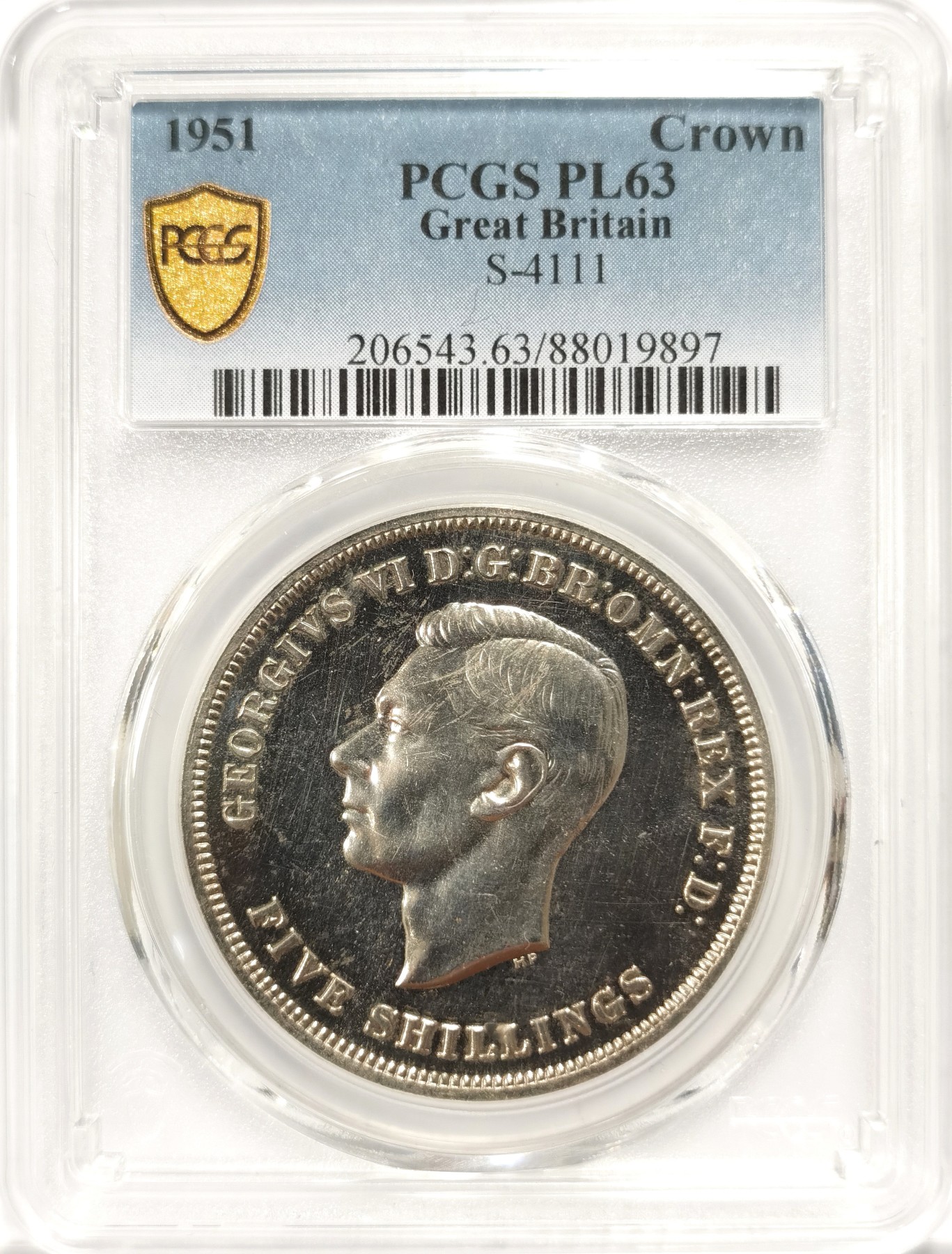 博洋堂世界钱币拍卖第066期（全场包邮） PCGS PL63 英国1951年乔治六世马剑克朗，最后的马剑，镜面漂亮