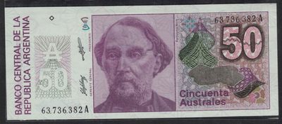 阿根廷1986年至1989年50奥斯特 P-326 A冠 无4 注意签名 美洲纸币 实物图 UNC - 阿根廷1986年至1989年50奥斯特 P-326 A冠 无4 注意签名 美洲纸币 实物图 UNC