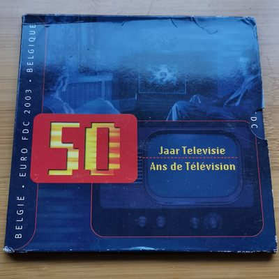 道一币馆币章第四十场 - 原包装 比利时2003年国家电视台50周年欧元纪念套装8枚+纪念章