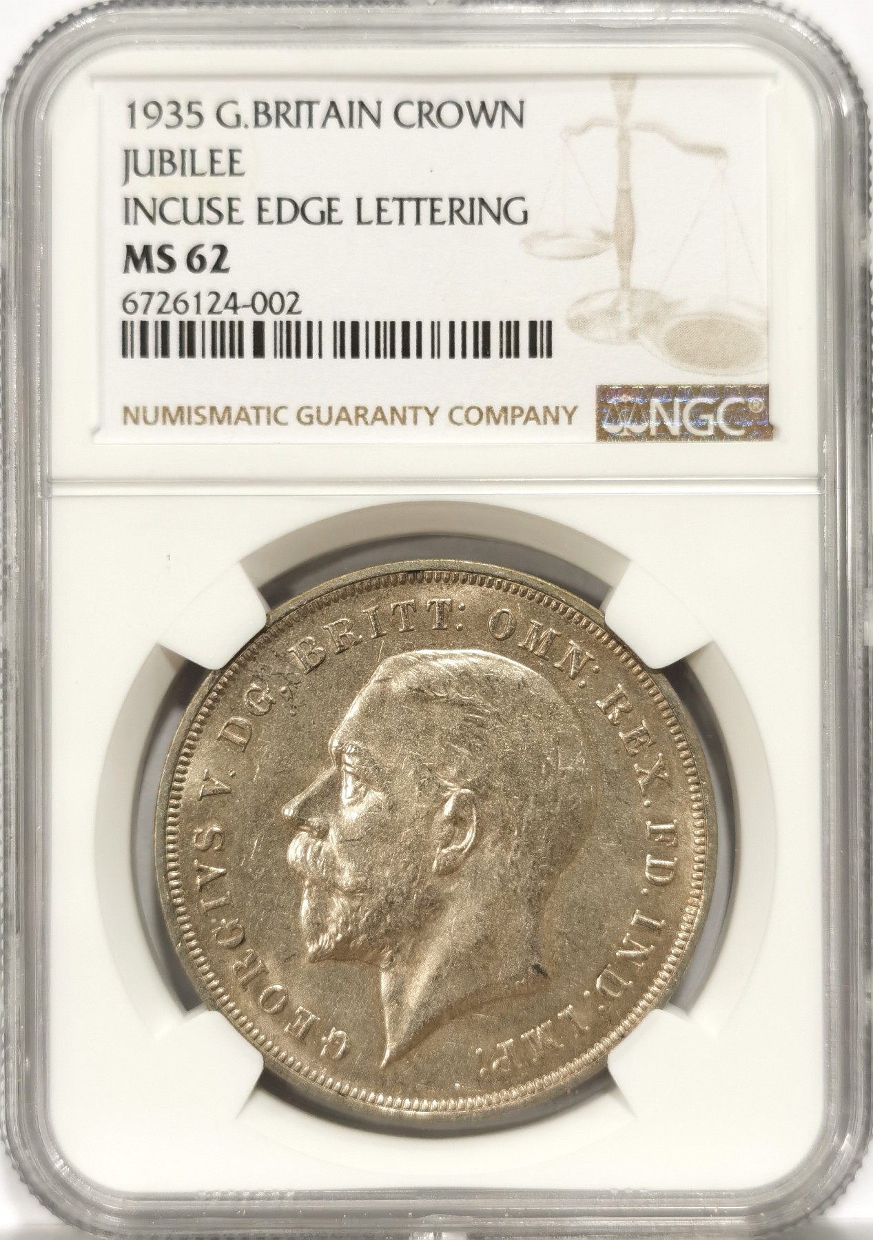 博洋堂世界钱币拍卖第066期（全场包邮） NGC MS62 1935年英国乔治五世木马剑克朗大银币，原汁原味老包浆，光度十足，状态极佳。