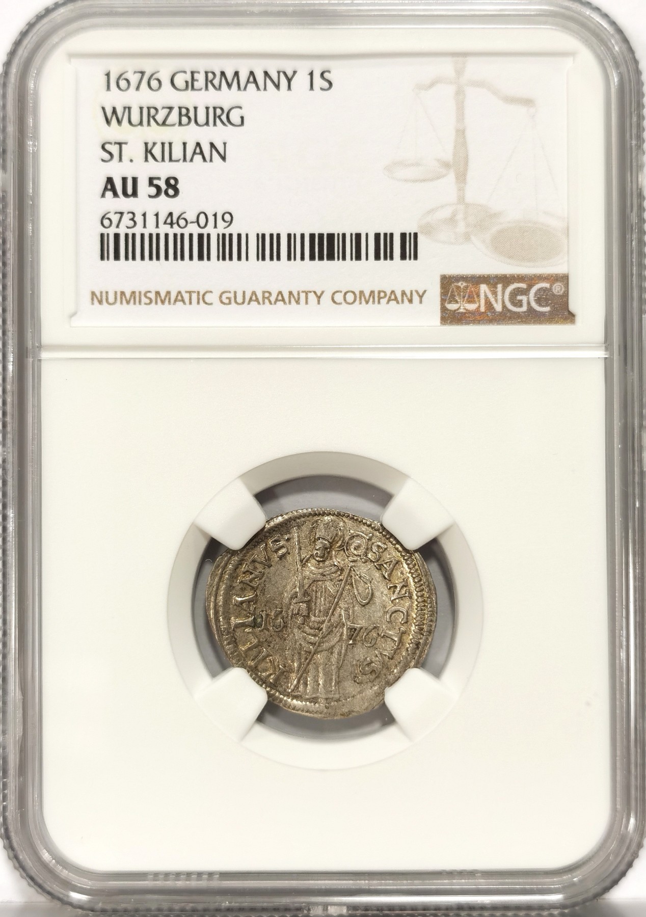 博洋堂世界钱币拍卖第066期（全场包邮） NGC AU58 德国维尔茨堡1676年圣基利安1S银币，少见品种