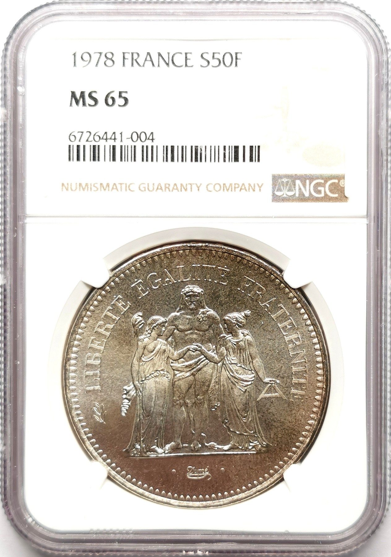 凡希社世界钱币微拍第二百六十一期（龙年开运场） 1978法国大力神50法郎大银NGC-MS65