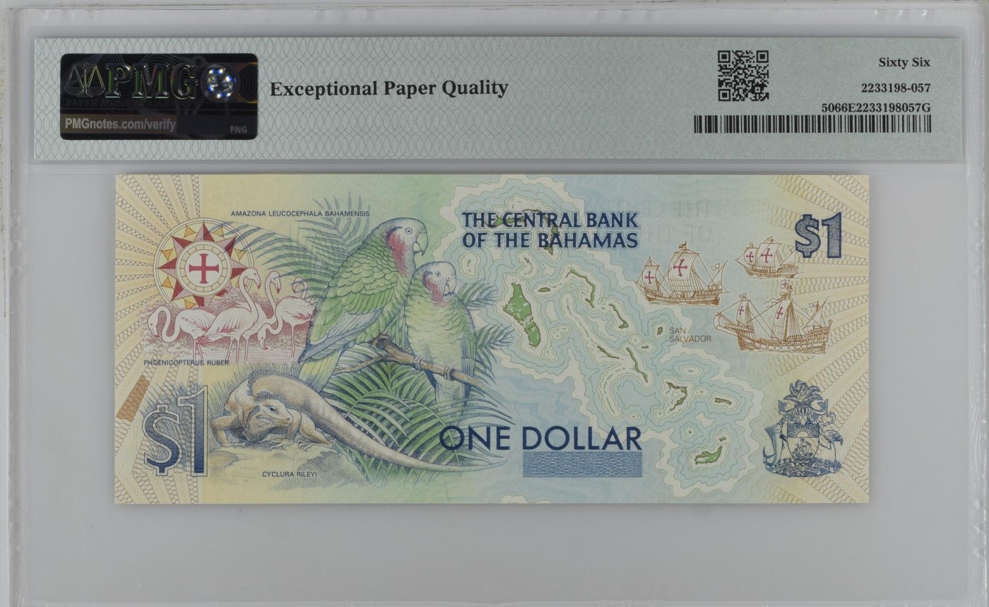 【PMG66】美洲，巴哈马，1992年，哥伦布登陆美洲500周年，纪念钞，首发A冠，无47千位号