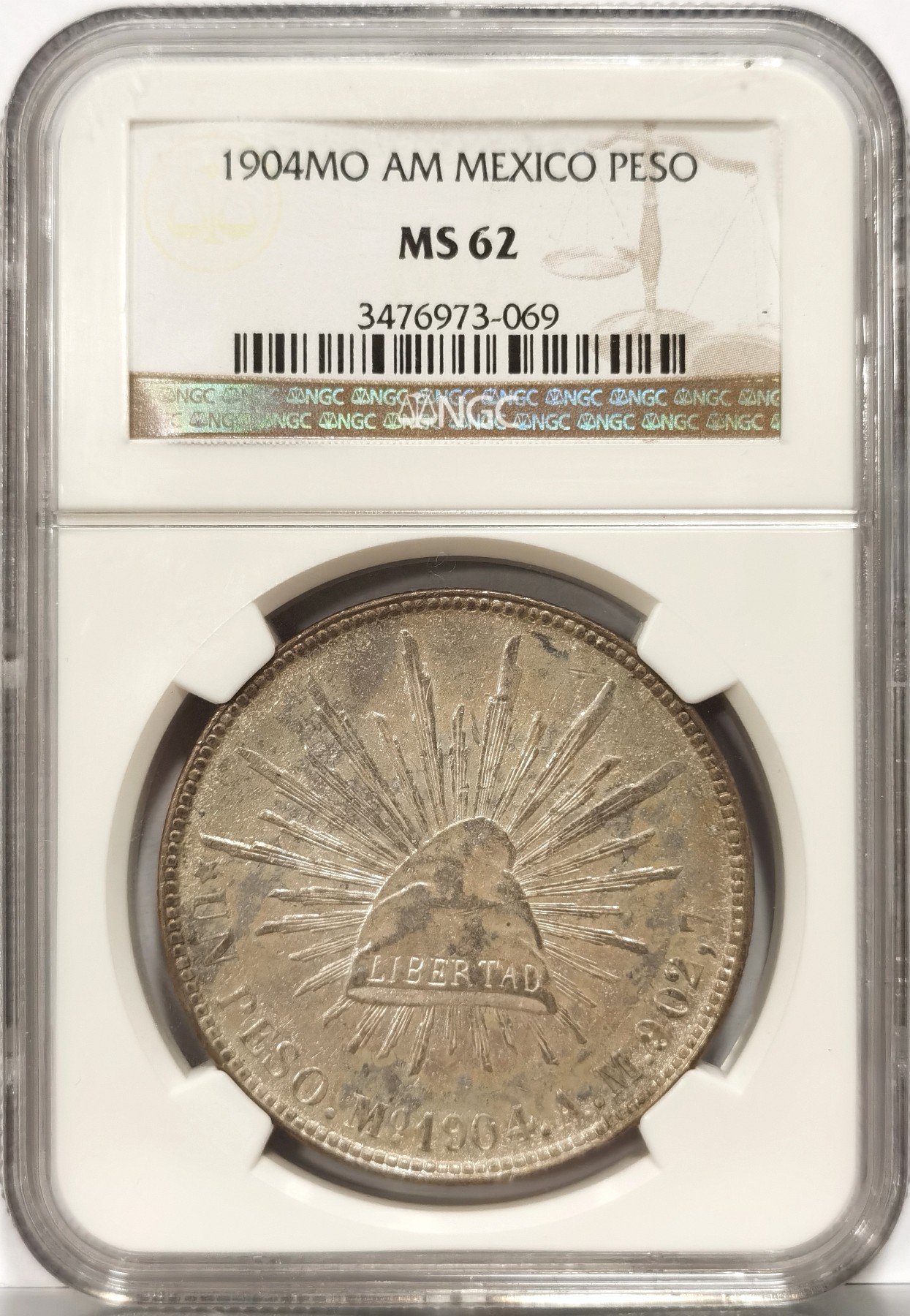 博洋堂世界钱币拍卖第066期（全场包邮） NGC MS62 墨西哥1904年MO AM版直边鹰洋，少见年份