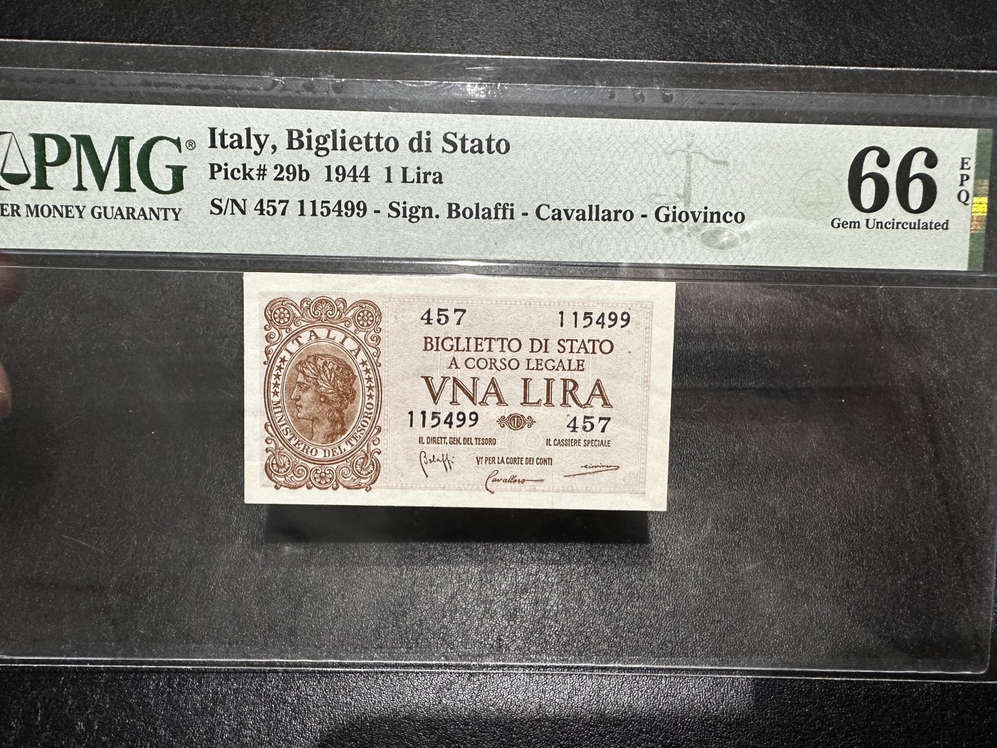 《外钞收藏家》第三百四十三期（评级场） 1944年意大利1里拉 PMG66