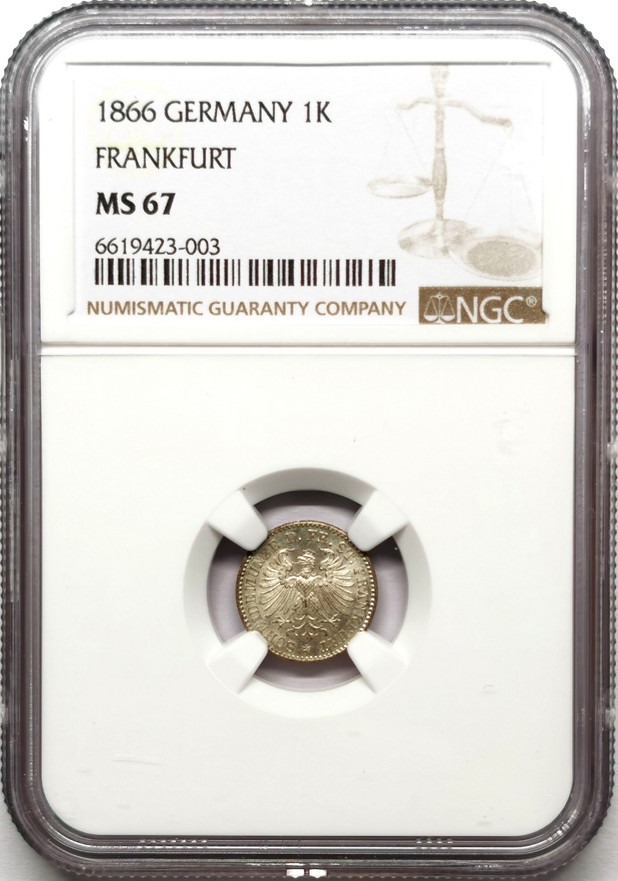凡希社世界钱币微拍第二百六十一期（龙年开运场） 1866法兰克福克鲁泽银币NGC-MS67超高分！