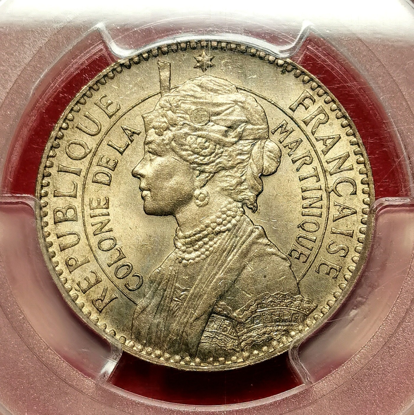 凡希社世界钱币微拍第二百六十一期（龙年开运场） 荐！1897法属马提尼克约瑟芬侧像1法郎PCGS-MS64 原光，P亚军分！