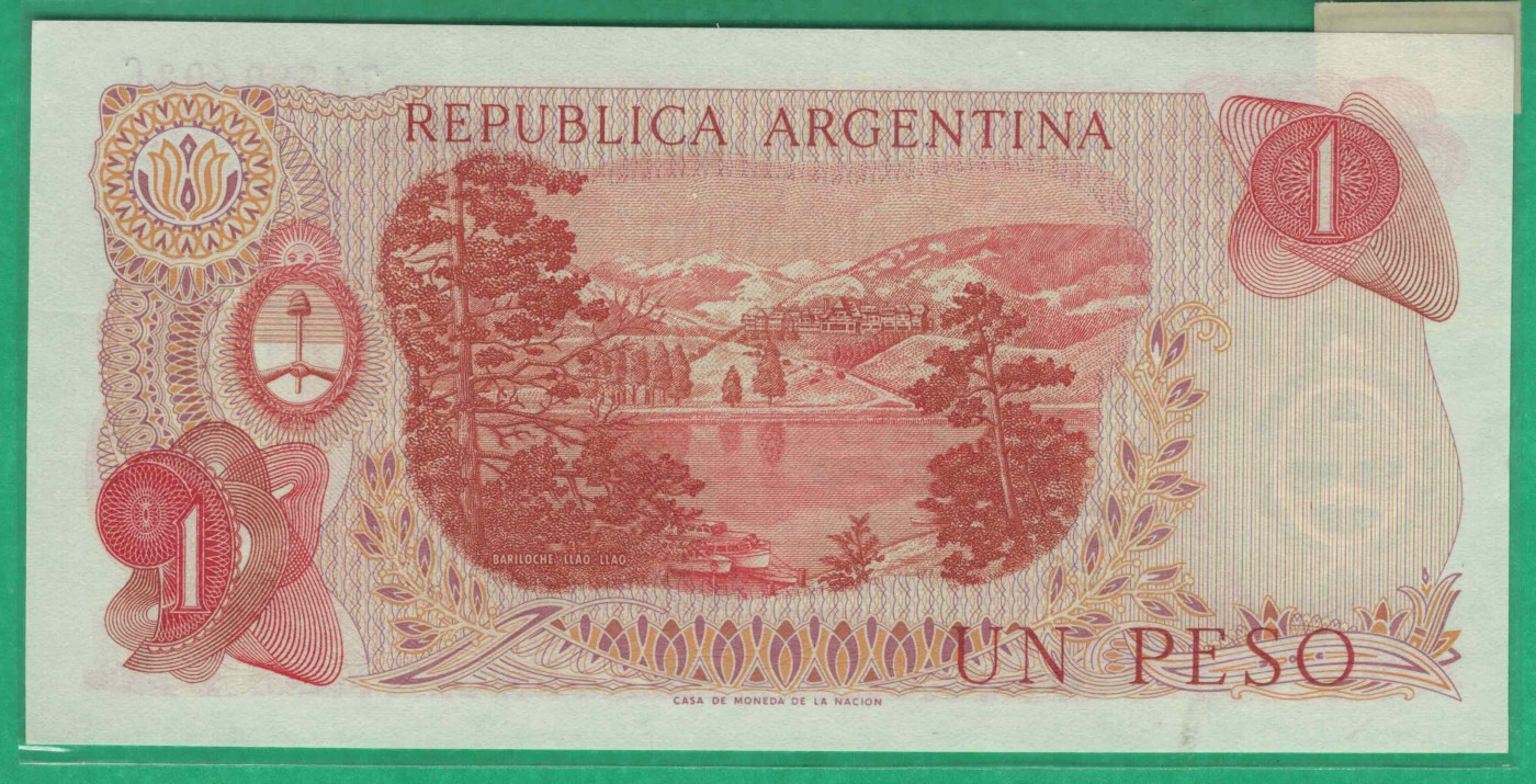 阿根廷1970年至1973年1比索 P-287 C冠 注意签名 美洲纸币 实物图 UNC