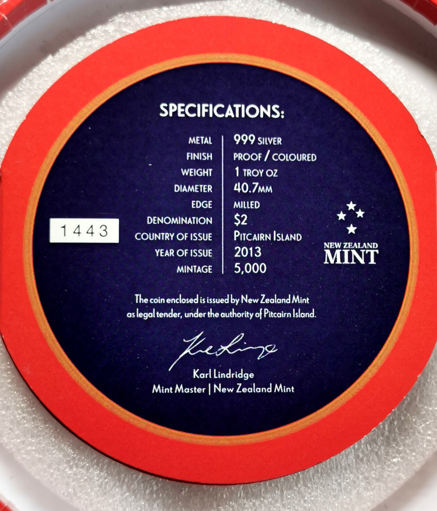 凡希社世界钱币微拍第二百六十一期（龙年开运场） 2013皮特凯恩游轮2Dollar彩银币原厂包装带证书！