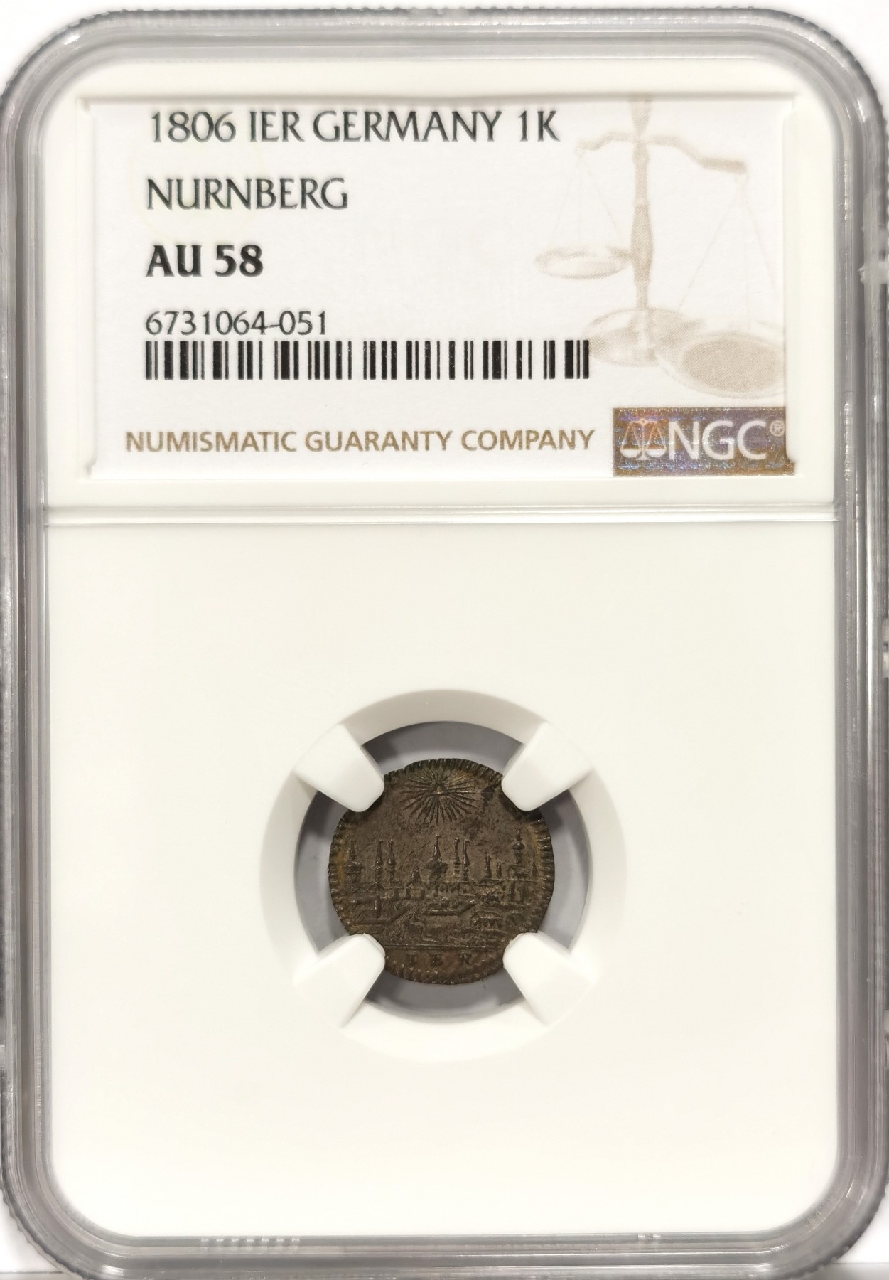 博洋堂世界钱币拍卖第066期（全场包邮） NGC AU58 德国纽伦堡1806年城市风光1K银币