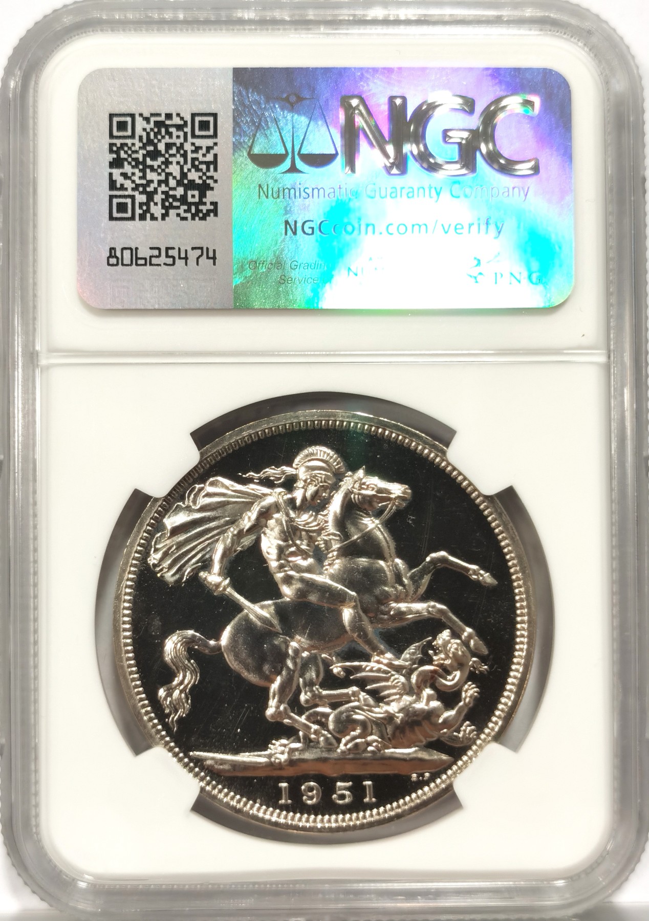 博洋堂世界钱币拍卖第066期（全场包邮） NGC PL65 英国1951年乔治六世马剑克朗，打制深峻镜面感强烈，少见高分