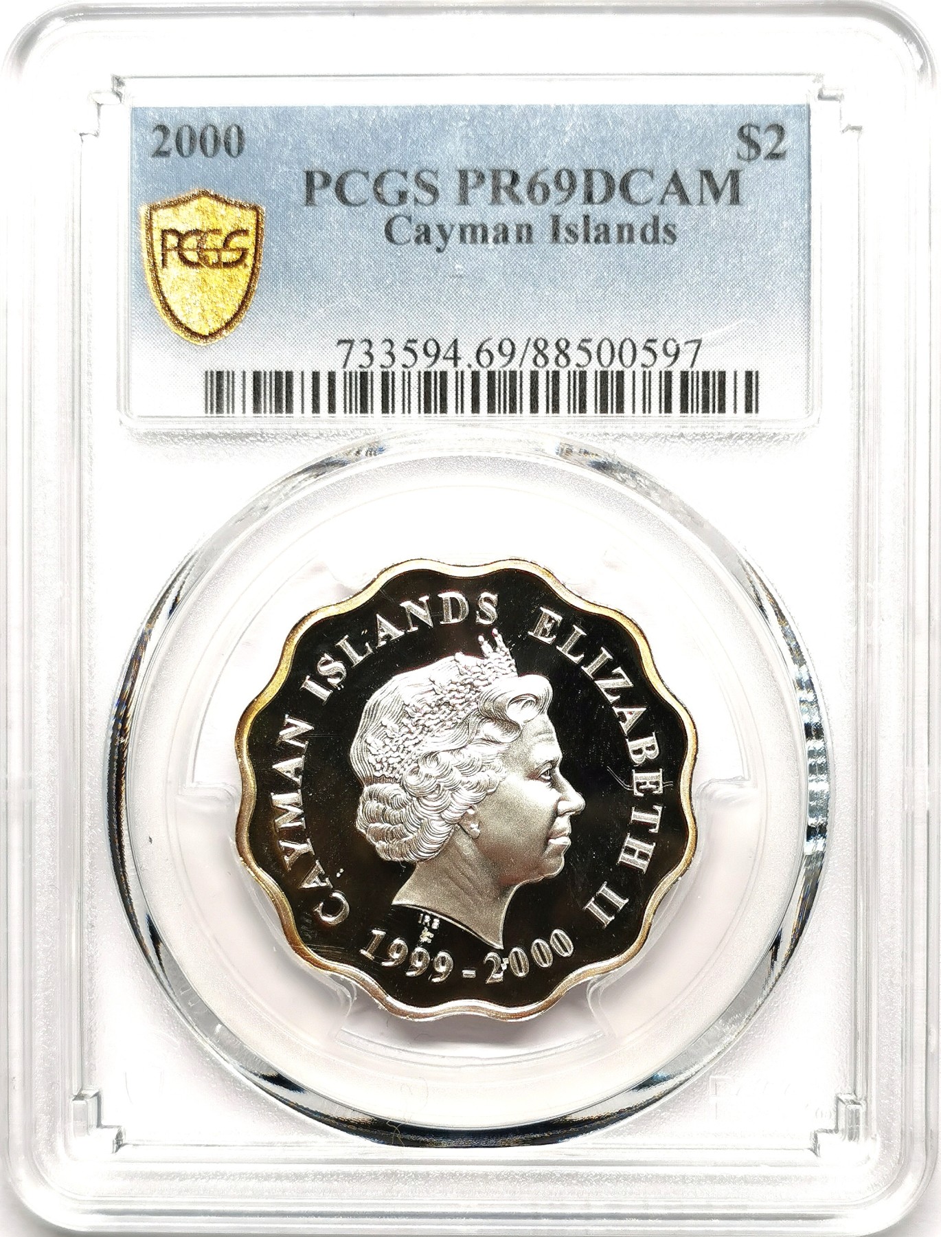 凡希社世界钱币微拍第二百六十一期（龙年开运场） 2000开曼群岛千禧年2Dollar纪念银币波浪边PCGS-PR69DCAM