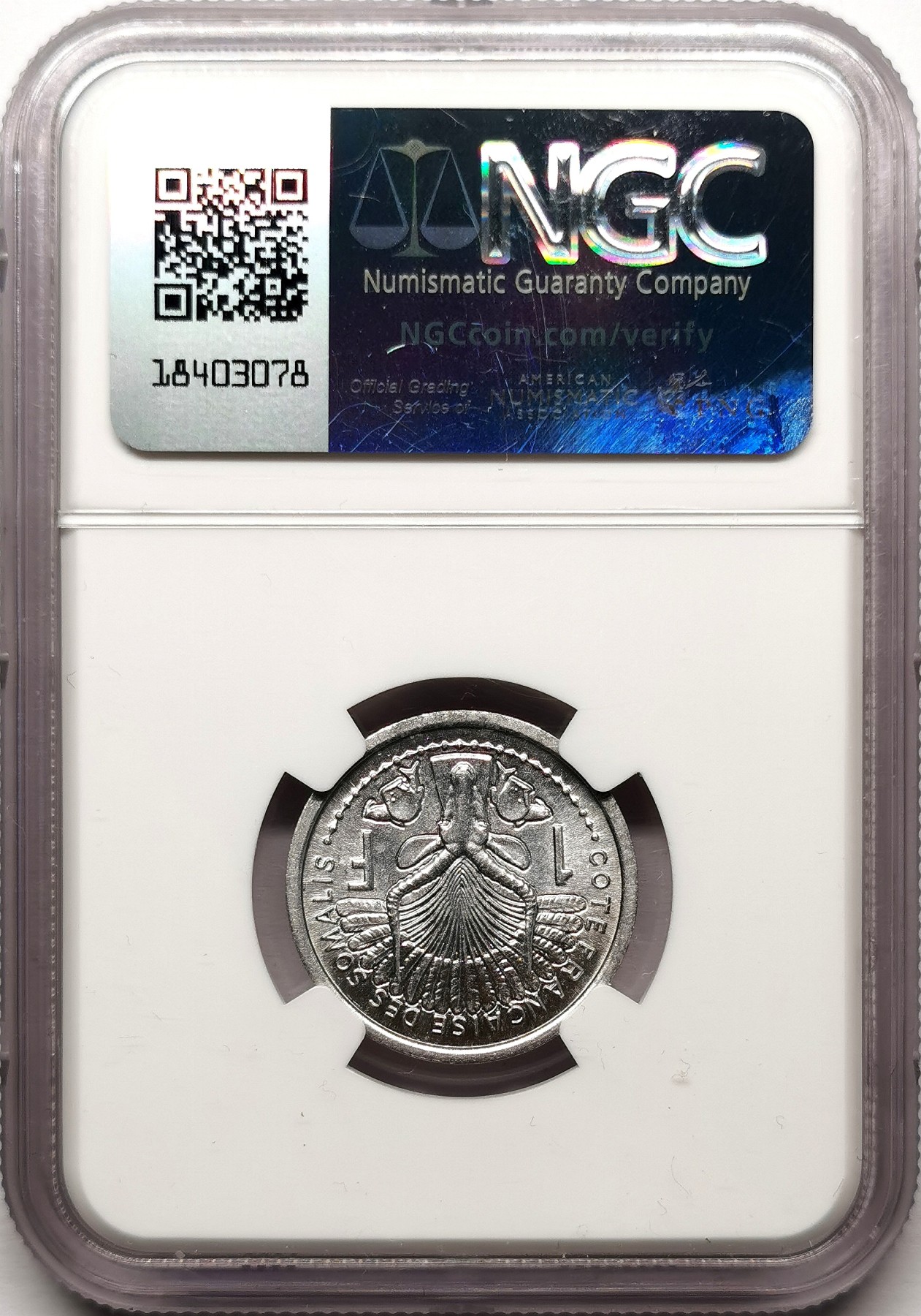 凡希社世界钱币微拍第二百六十一期（龙年开运场） 1949法属索马里1法郎铝币NGC-MS63