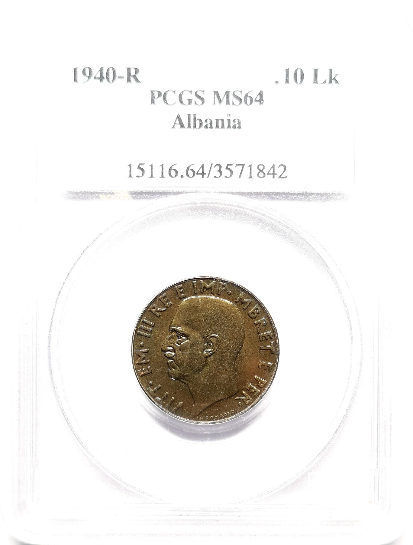 凡希社世界钱币微拍第二百六十一期（龙年开运场） 1940阿尔巴尼亚0.1Lek铜币PCGS-MS64