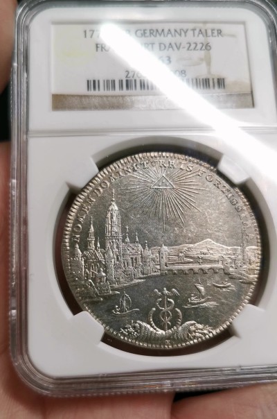 凡希社世界钱币微拍第二百六十一期（龙年开运场） 荐！1772法兰克福城市景观泰勒大银NGC-MS63 银光充沛藏家品质！