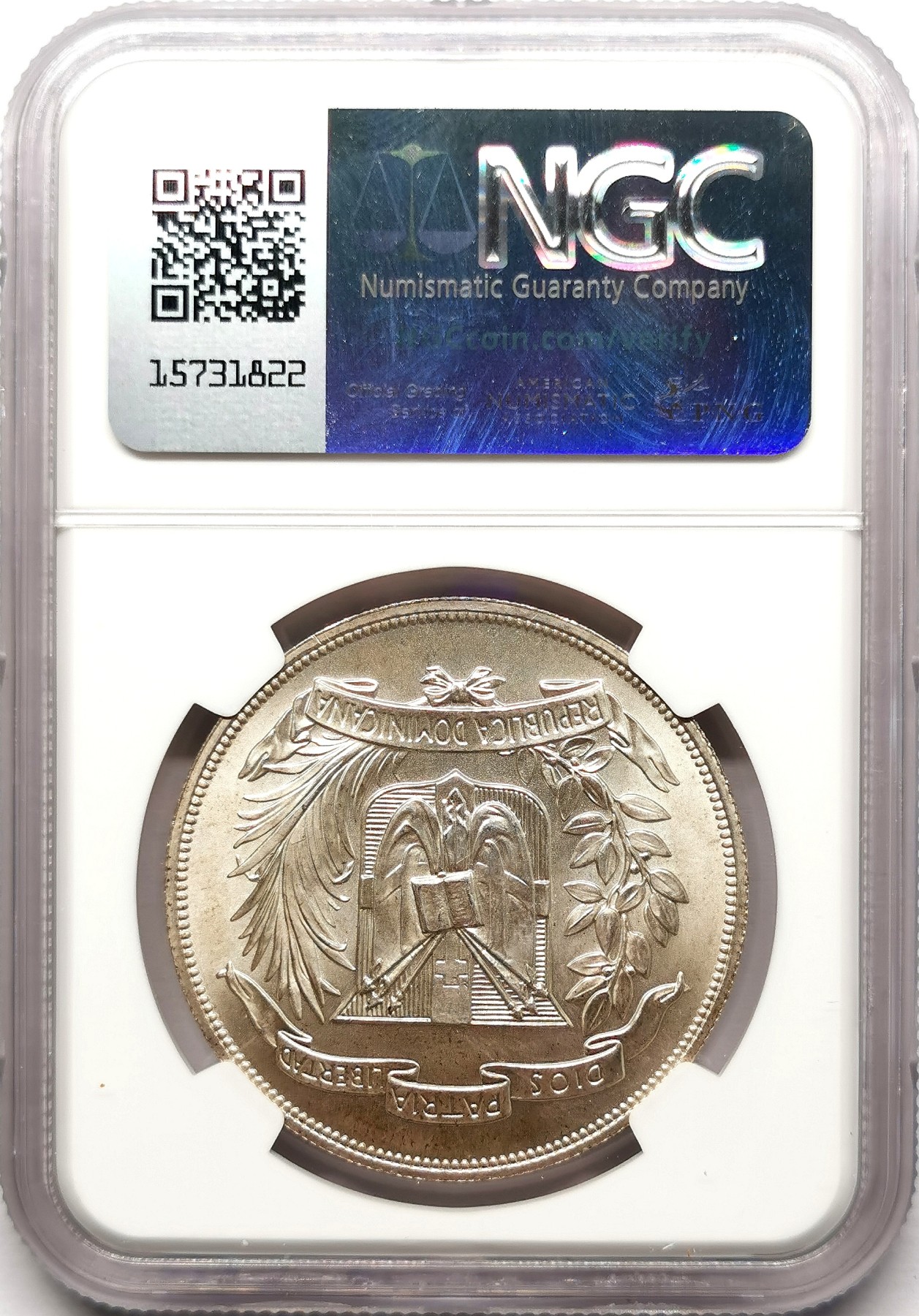 凡希社世界钱币微拍第二百六十一期（龙年开运场） 1974多米尼加中美洲运动会纪念比索大银NGC-MS66