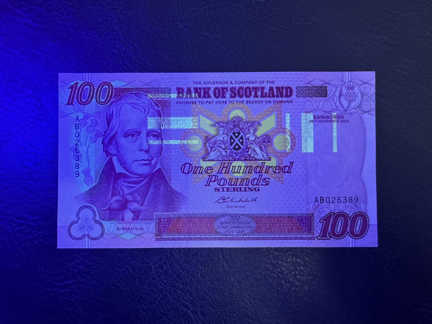 收藏联盟Quantum Auction 第327期拍卖  苏格兰银行2003年100镑纪念钞 品相AU-  号码无457