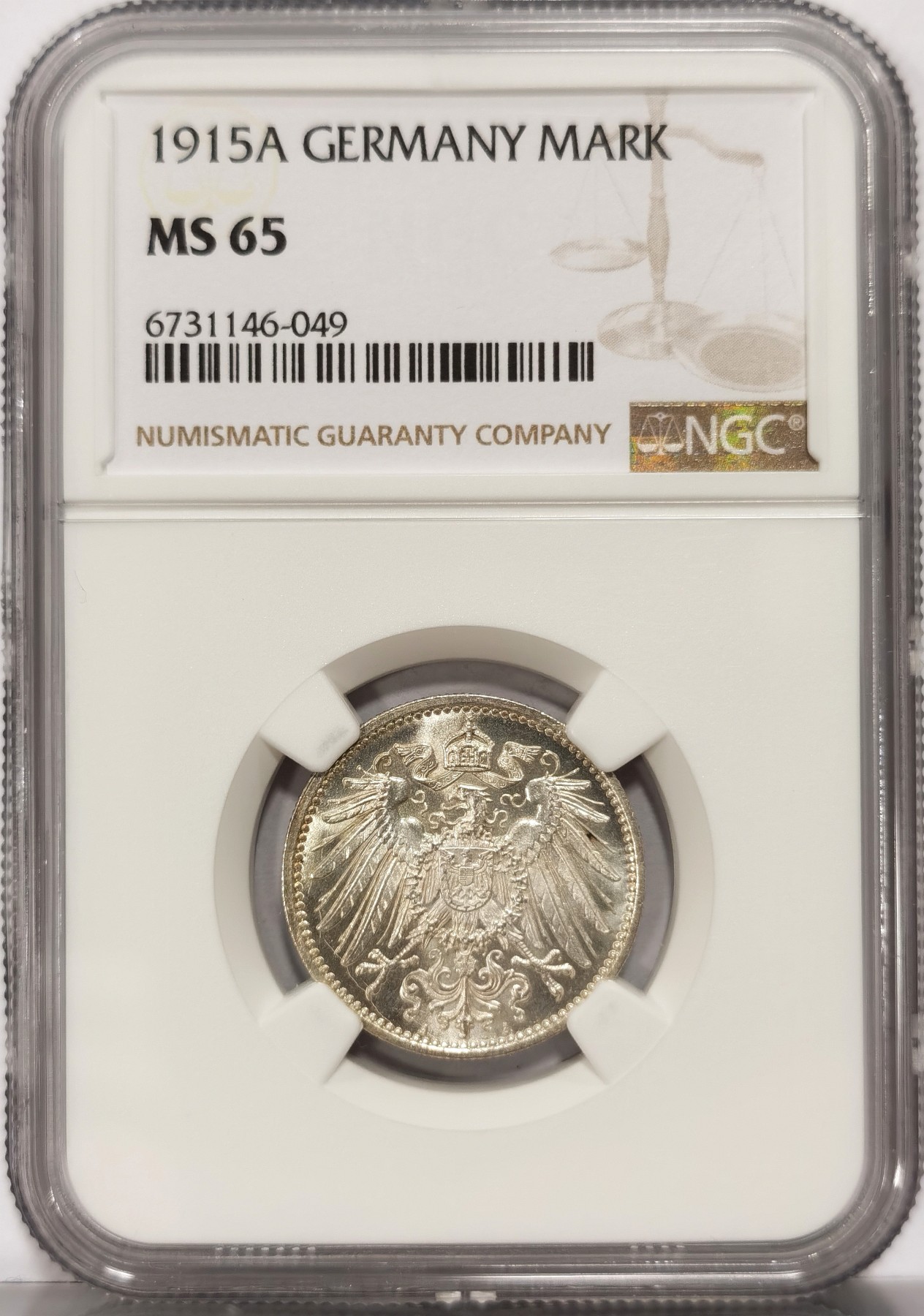 博洋堂世界钱币拍卖第066期（全场包邮） NGC MS65 德国第二帝国1915年A版1马克银币