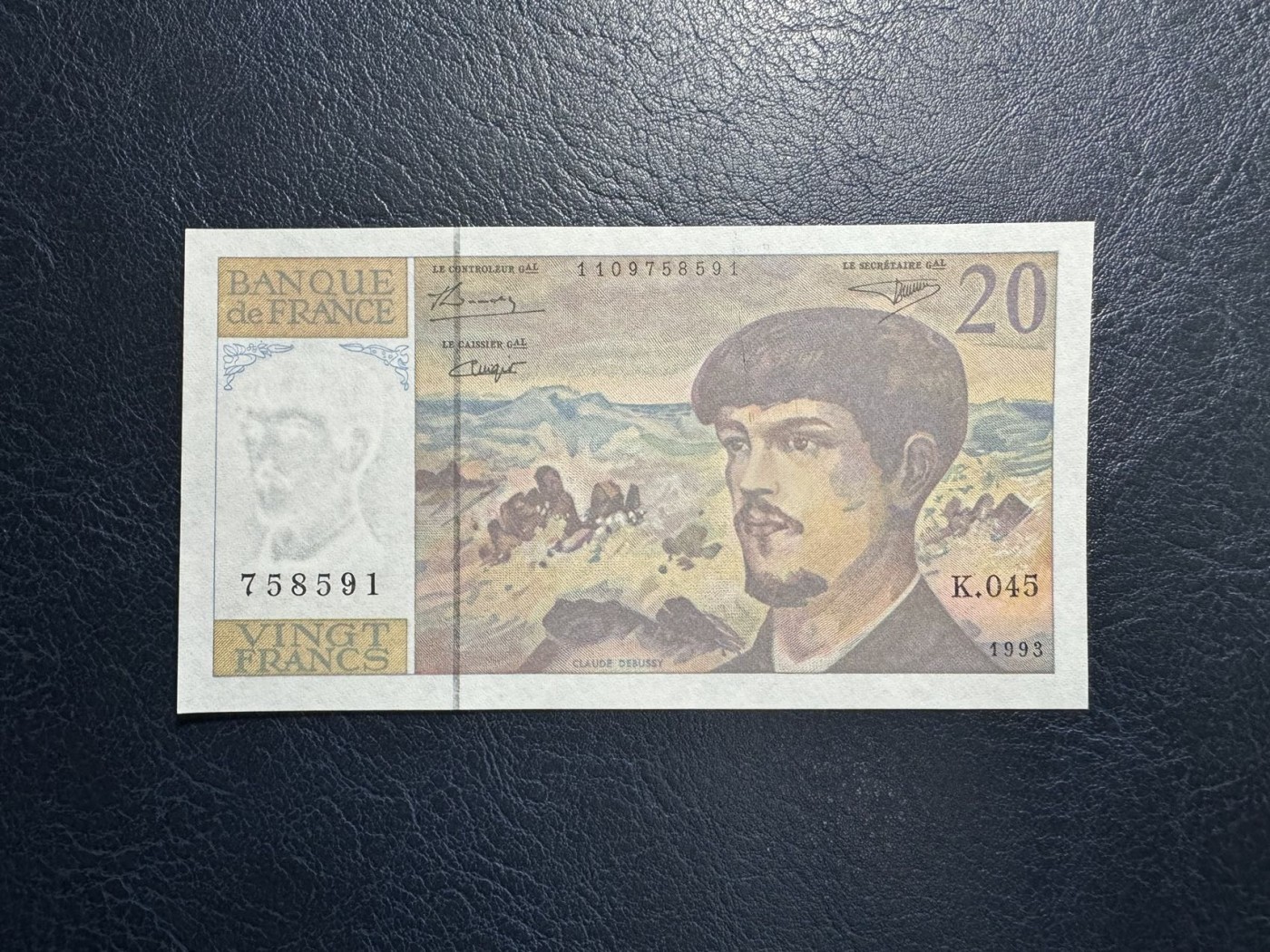 收藏联盟Quantum Auction 第327期拍卖  法国1993年20法郎 品相UNC 有一个点钞痕 音乐家德彪西