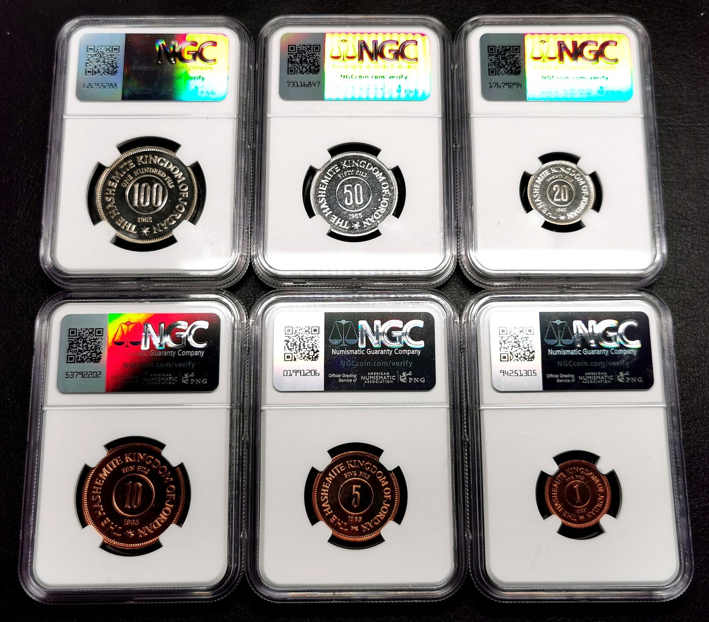 凡希社世界钱币微拍第二百六十一期（龙年开运场） 1965约旦精铸PS六枚套NGC-PF66/67UC