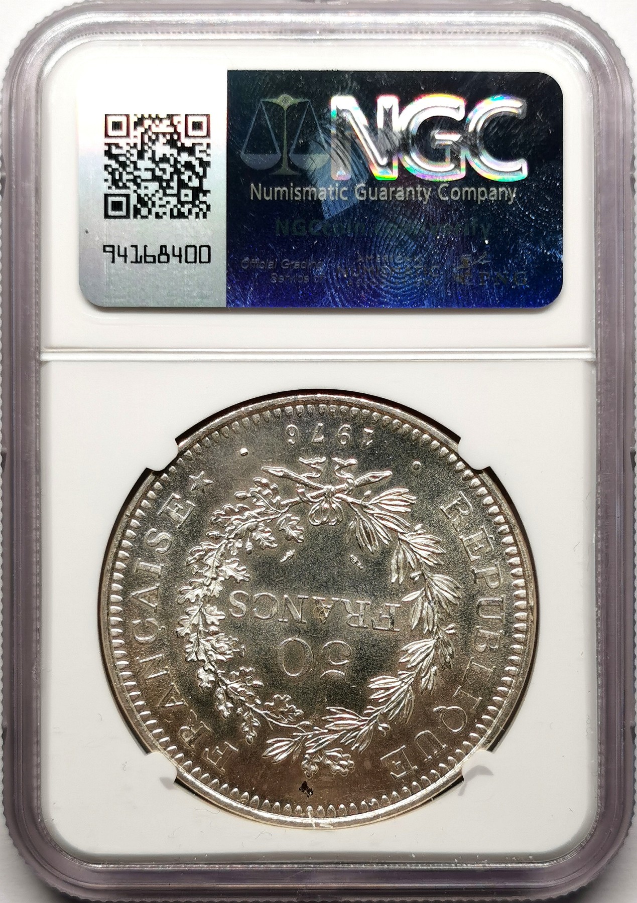 凡希社世界钱币微拍第二百六十一期（龙年开运场） 1976法国大力神50法郎大银NGC-MS65