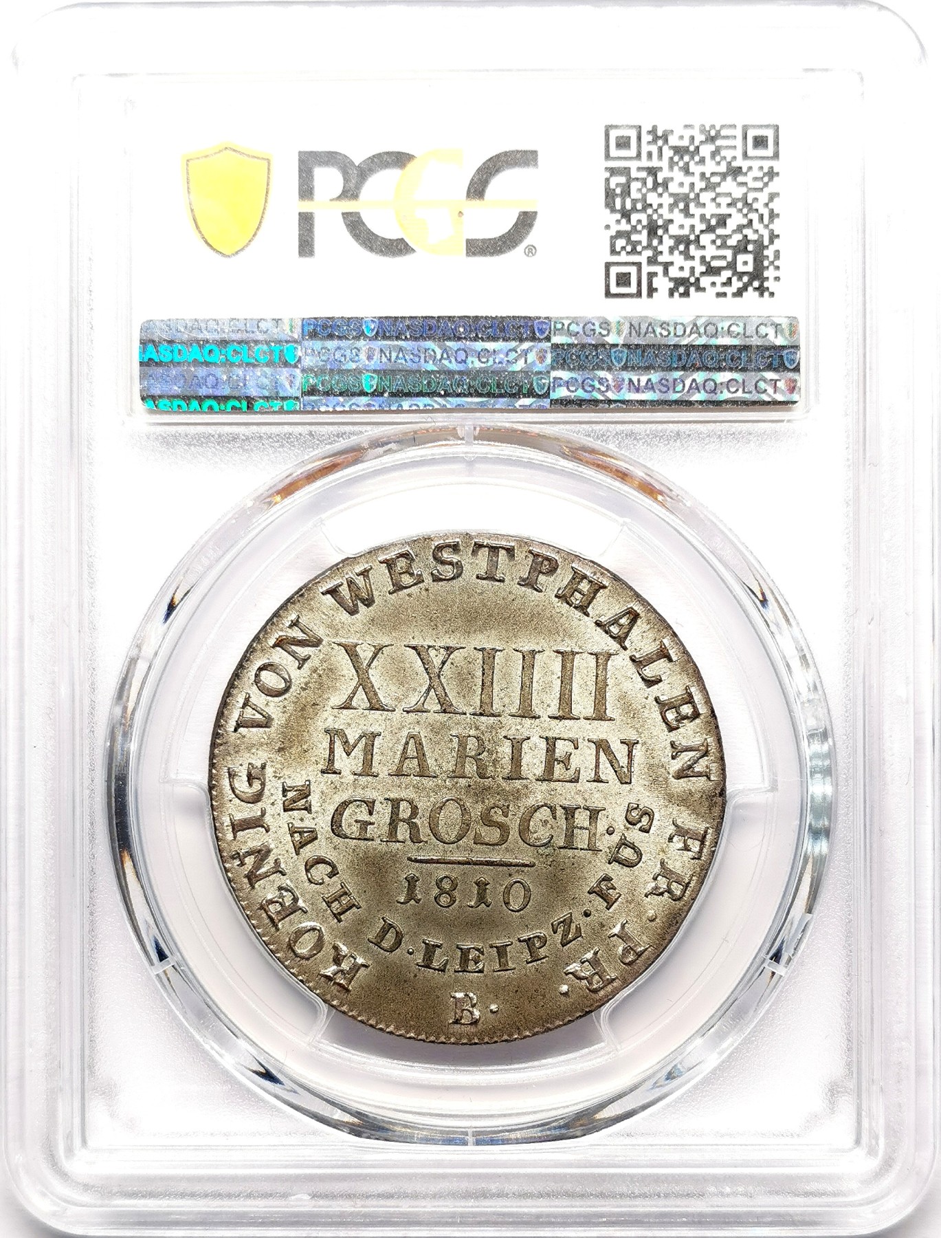凡希社世界钱币微拍第二百六十一期（龙年开运场） 荐！1810B威斯特伐利亚 皇冠盾徽24Mariengroschen（2/3泰勒）PCGS-MS63 罕见品相收藏级，P唯一最高分&封面币！