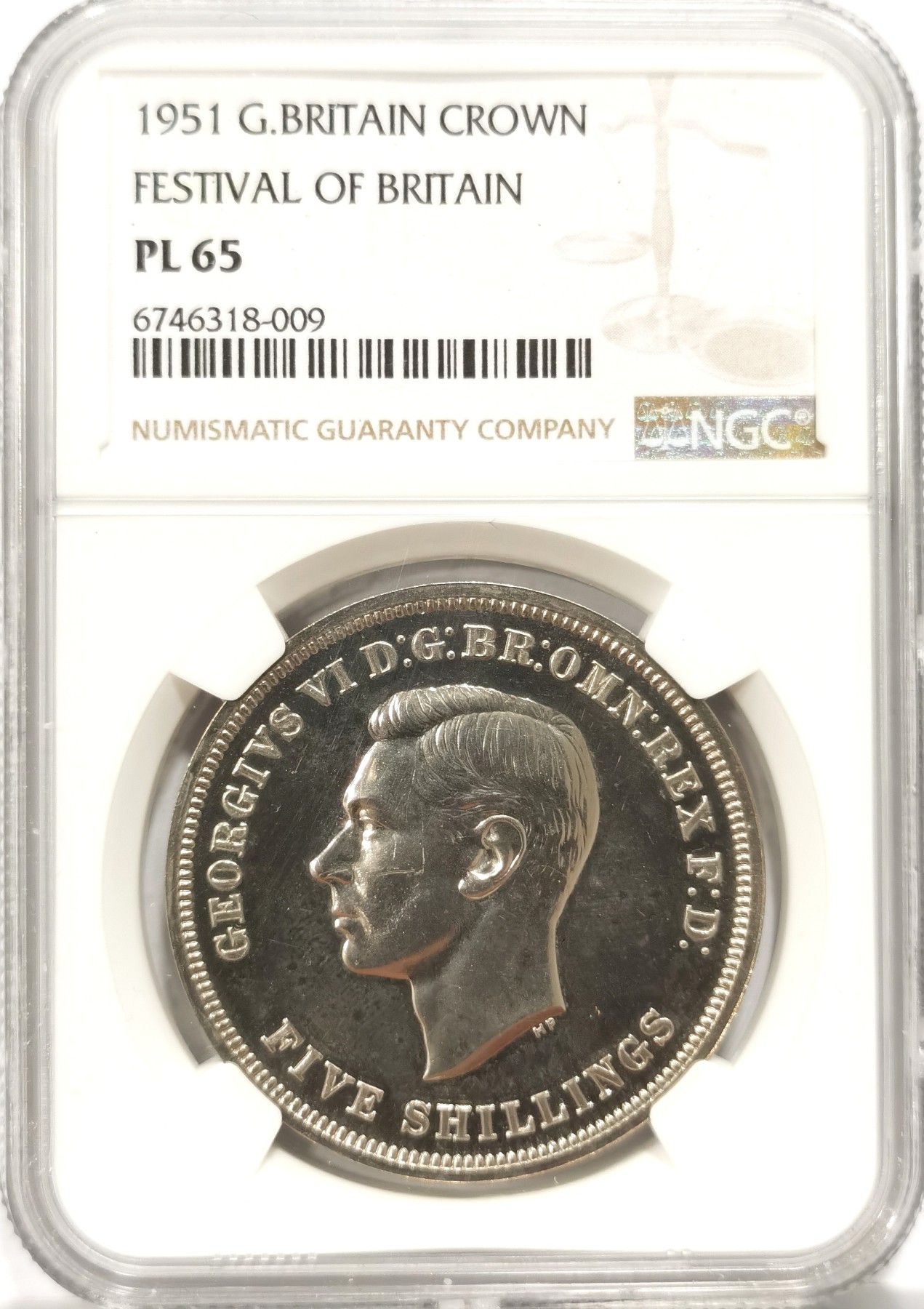 博洋堂世界钱币拍卖第066期（全场包邮） NGC PL65 英国1951年乔治六世马剑克朗，打制深峻镜面感强烈，少见高分