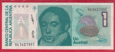 阿根廷1985年至1989年1奥斯特 P-323 C冠 注意签名 美洲纸币 实物图 UNC - 阿根廷1985年至1989年1奥斯特 P-323 C冠 注意签名 美洲纸币 实物图 UNC