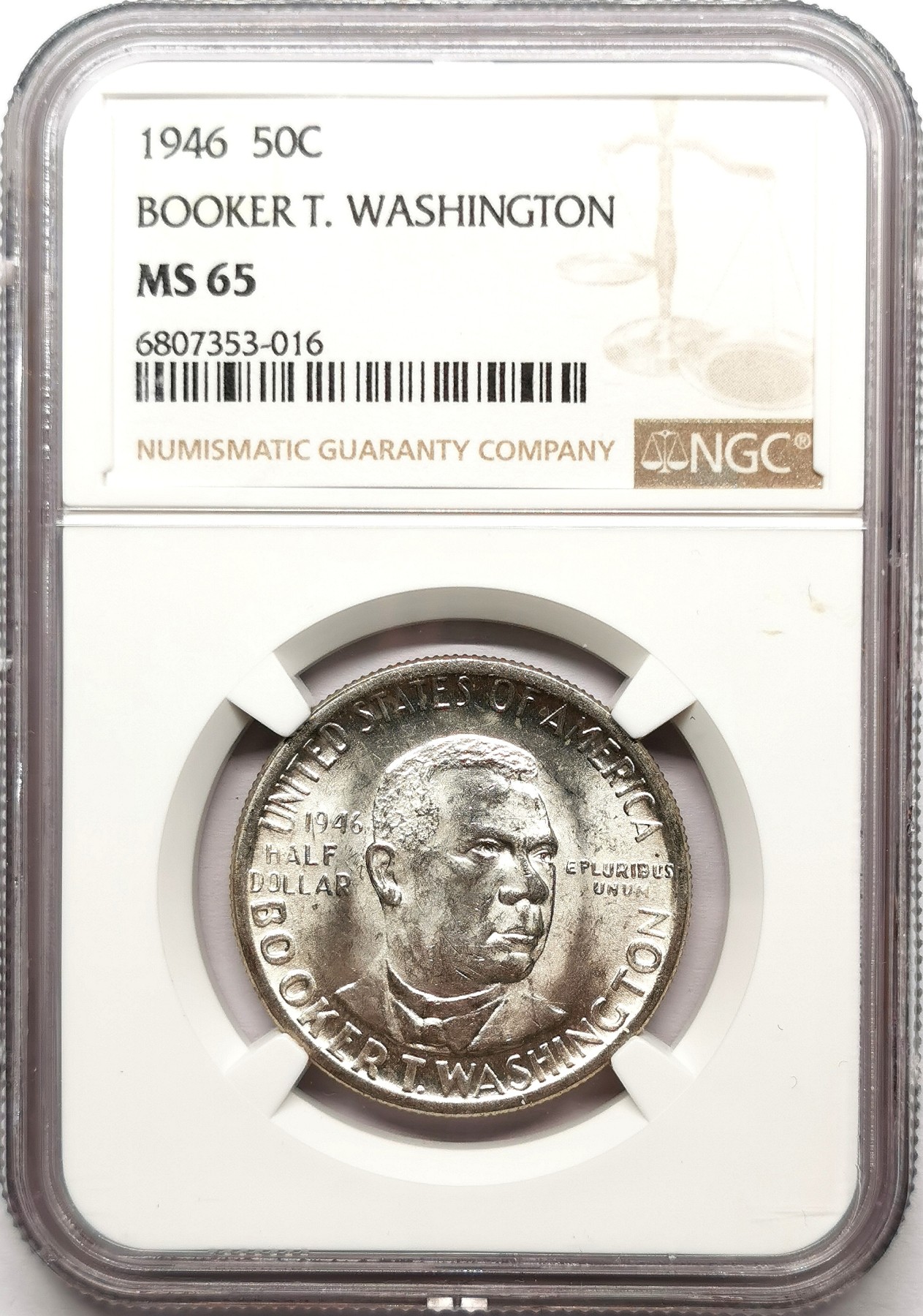凡希社世界钱币微拍第二百六十一期（龙年开运场） 1946美国布克·华盛顿纪念50美分NGC-MS65高分原银光！