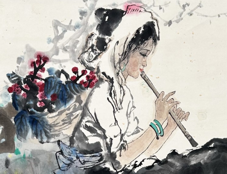 舒云轩知微见著文物局报备专场 姚有多《吹笛少女》尺幅：57*96