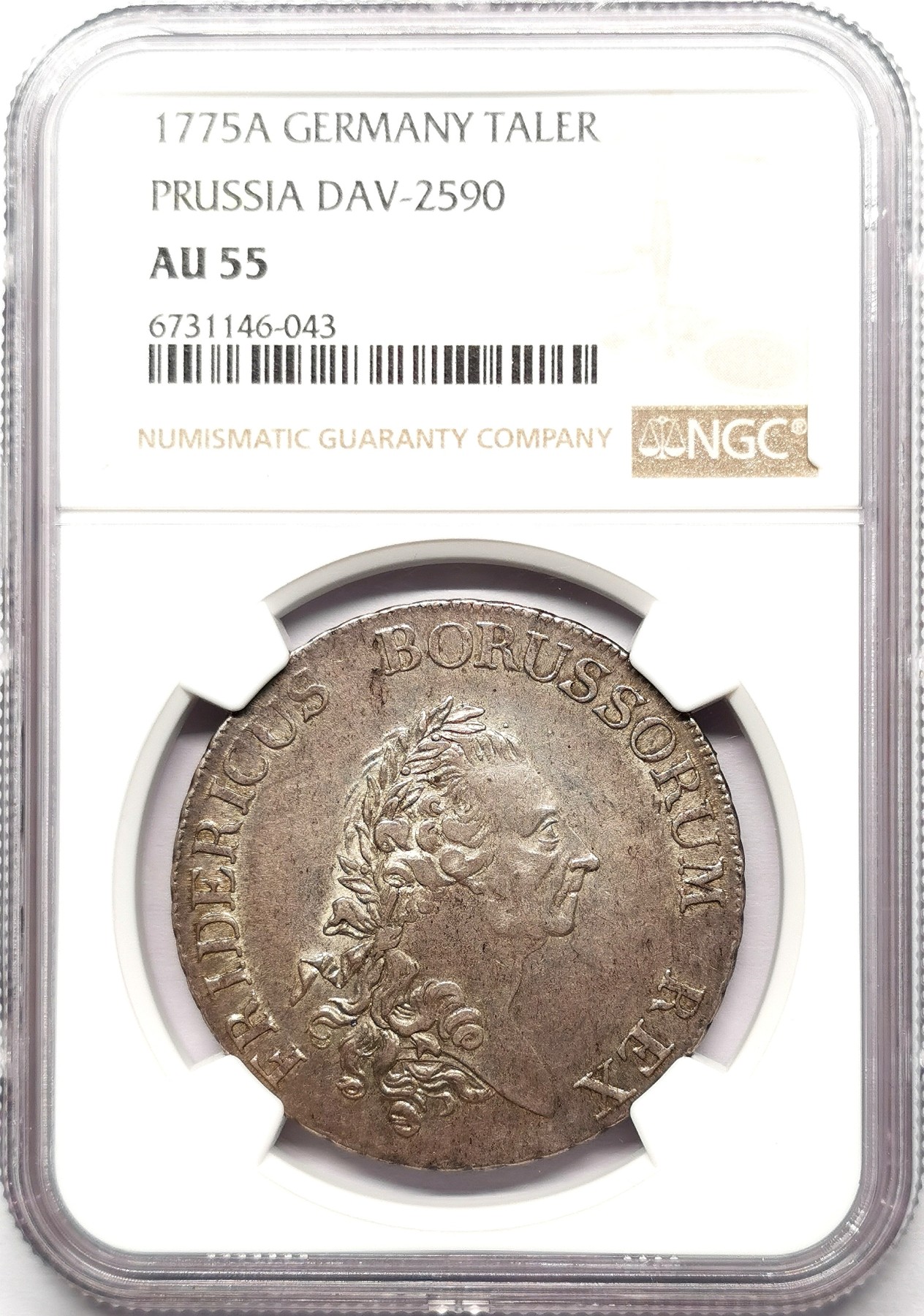 凡希社世界钱币微拍第二百六十一期（龙年开运场） 1775A普鲁士弗里德里希大王大炮泰勒大银NGC-AU55 铁灰彩养眼！