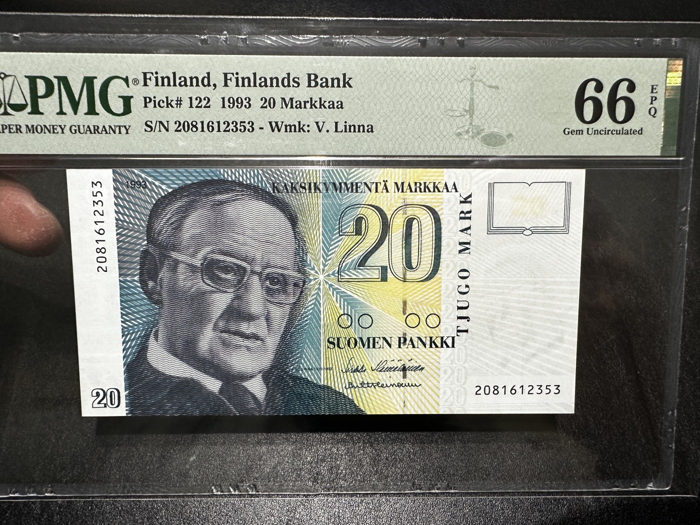 《外钞收藏家》第三百四十三期（评级场） 1993年芬兰20马克 无47 PMG66