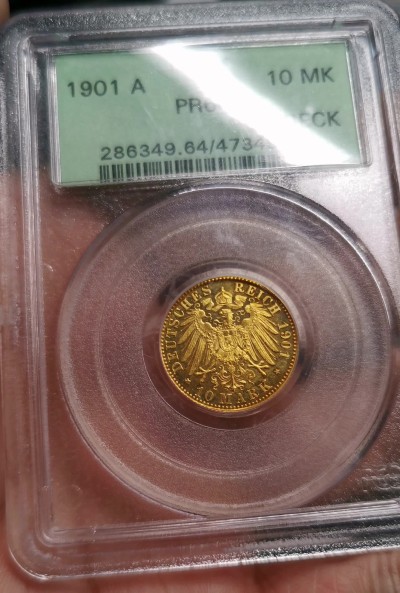 凡希社世界钱币微拍第二百六十一期（龙年开运场） 稀！1901A吕贝克10马克金币精铸PCGS-PR64 精铸极罕见，顶级品相！