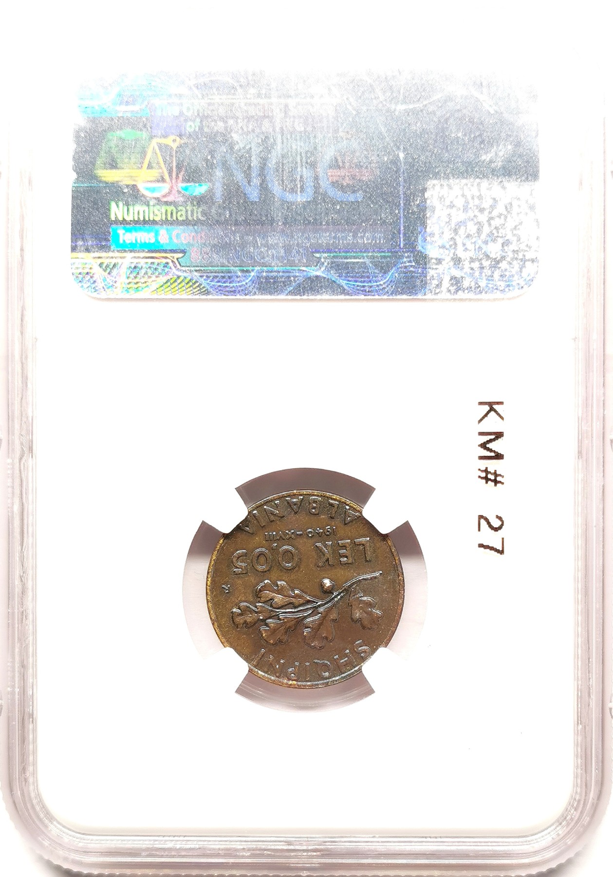 凡希社世界钱币微拍第二百六十一期（龙年开运场） 1940阿尔巴尼亚0.05Lek铜币NGC-MS64