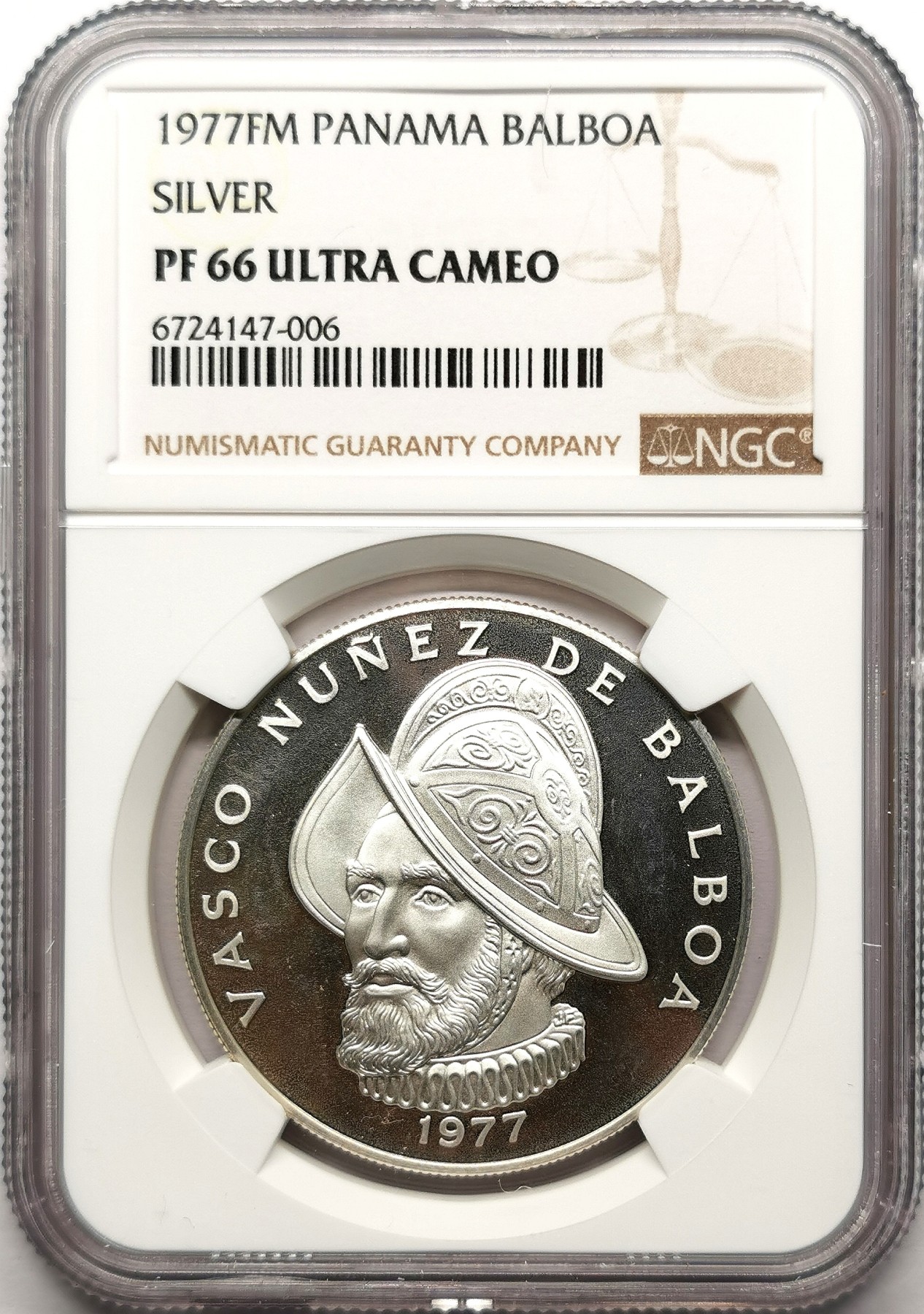 凡希社世界钱币微拍第二百六十一期（龙年开运场） 1977巴拿马巴尔博亚纪念大银精铸NGC-PF66UC