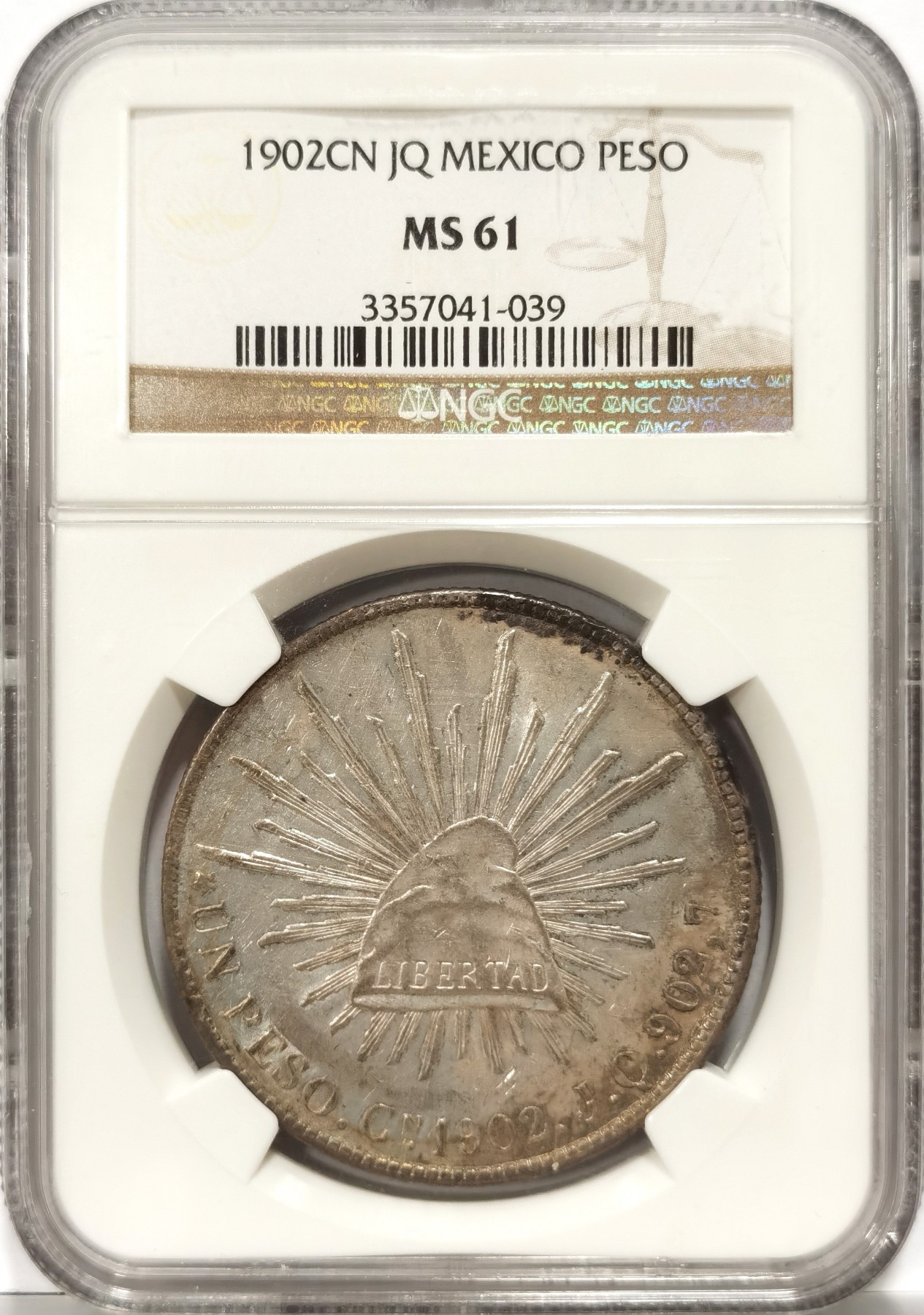 博洋堂世界钱币拍卖第066期（全场包邮） NGC MS61 墨西哥1902年CN JQ版直边鹰洋，少见版别，高品难度很大