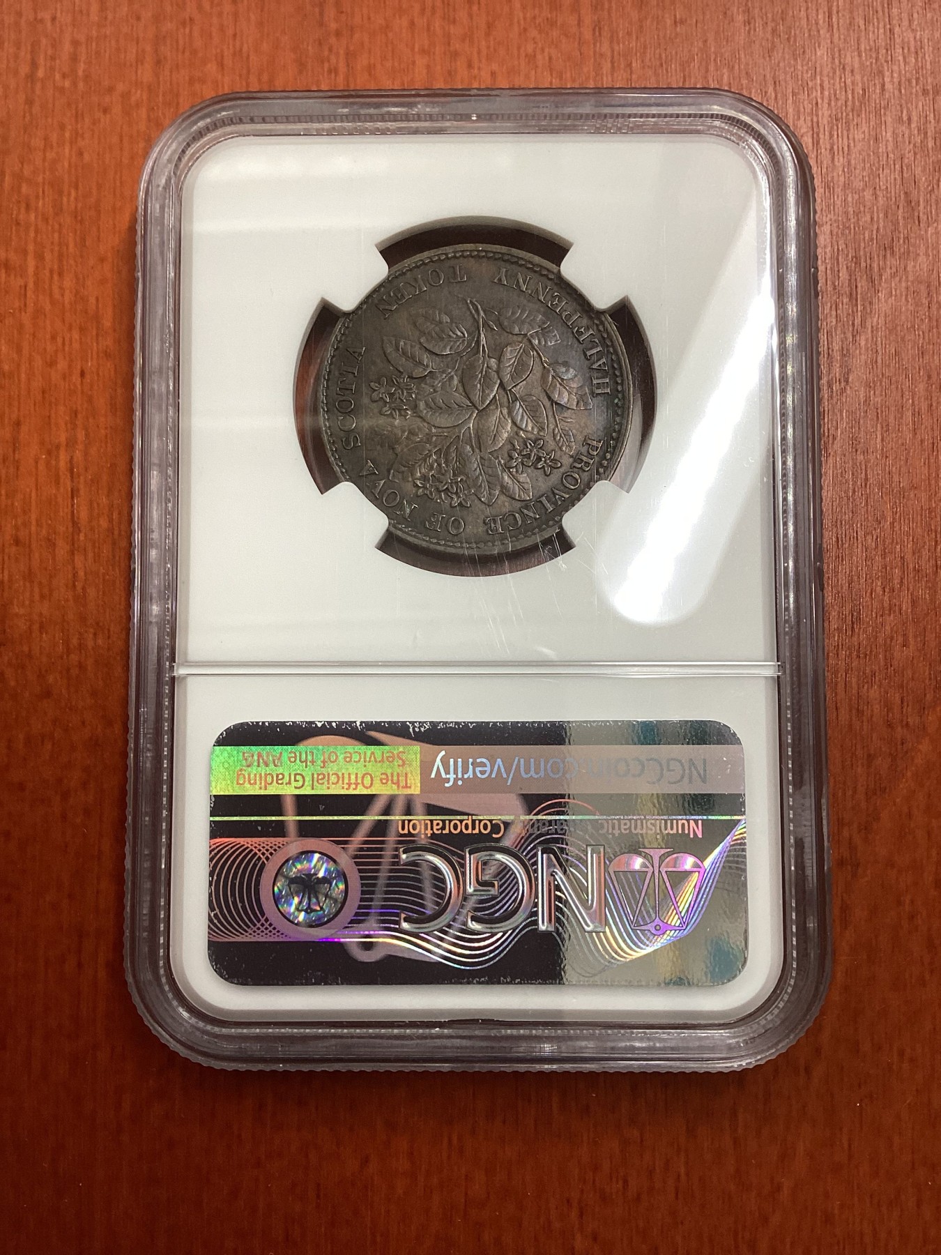 长老汇龙年精选第二场 1856 加拿大维多利亚新斯科舍1/2便士铜币代币，NGC AU55BN，第四名，更高分仅有8枚