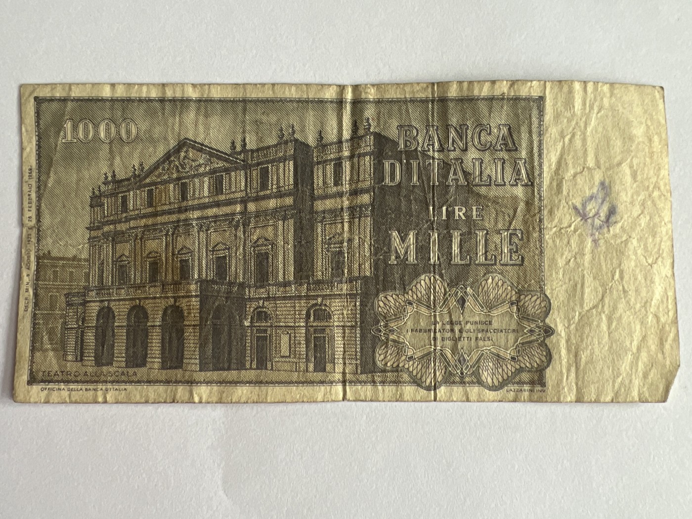 第540期  纸币专场 （无押金，捡漏，全场50包邮，偏远地区除外，接收代拍业务） 意大利1000里拉