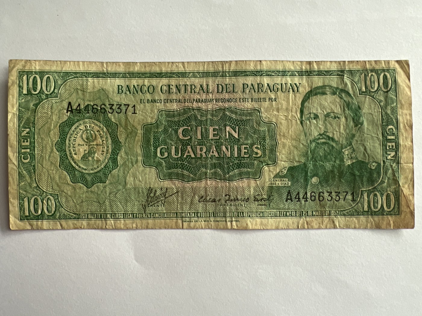 第540期  纸币专场 （无押金，捡漏，全场50包邮，偏远地区除外，接收代拍业务） 巴拉圭100瓜拉尼
