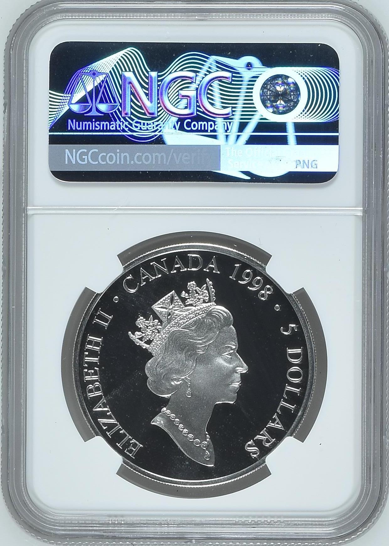 长老汇龙年精选第二场 1998 加拿大白求恩大夫5加元精制银币，NGC PF69UC