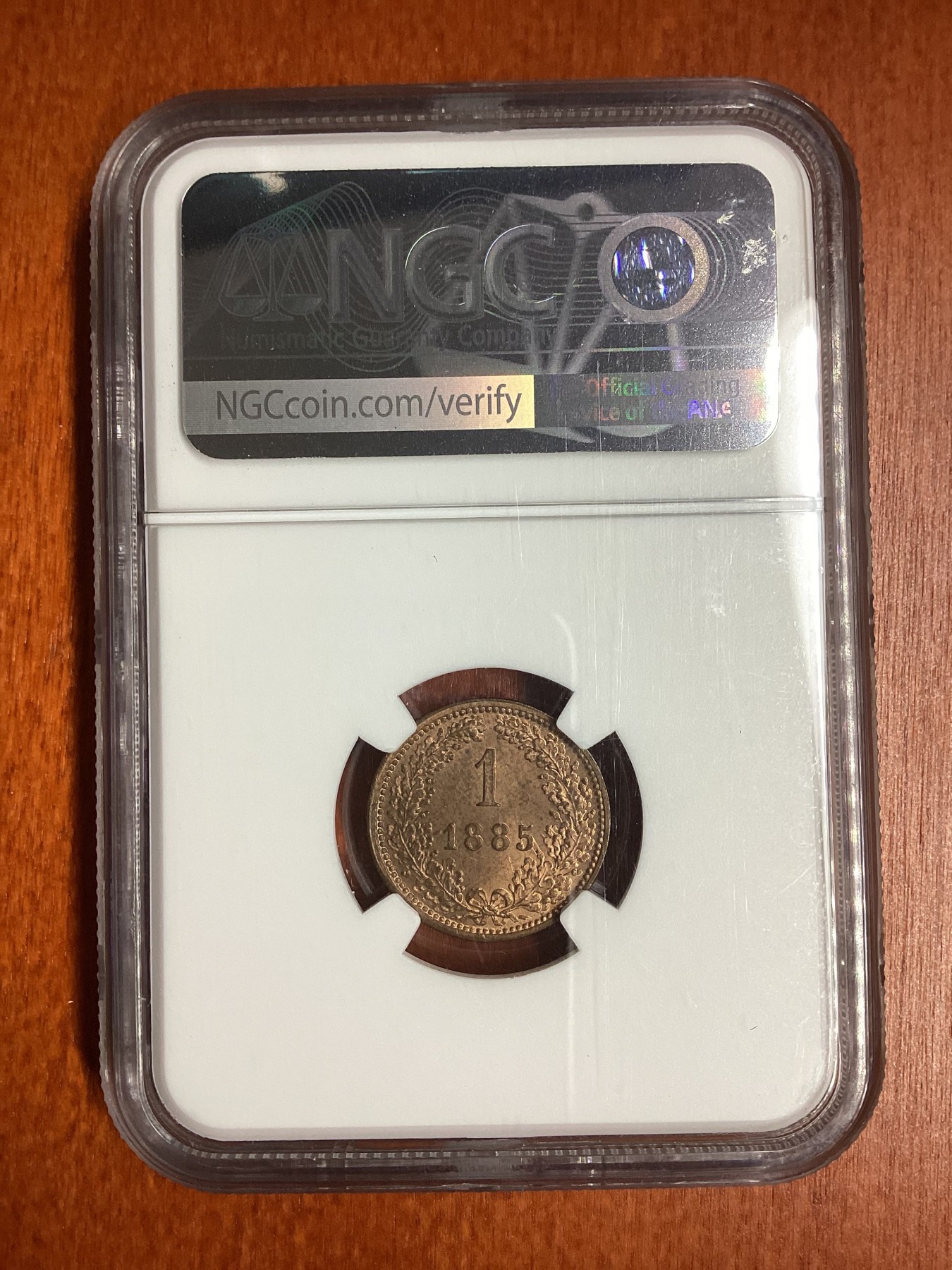 长老汇龙年精选第二场 1885 奥地利约瑟夫一世1克洛泽铜币，NGC MS64RB，130多年前的老铜币崭新如昨