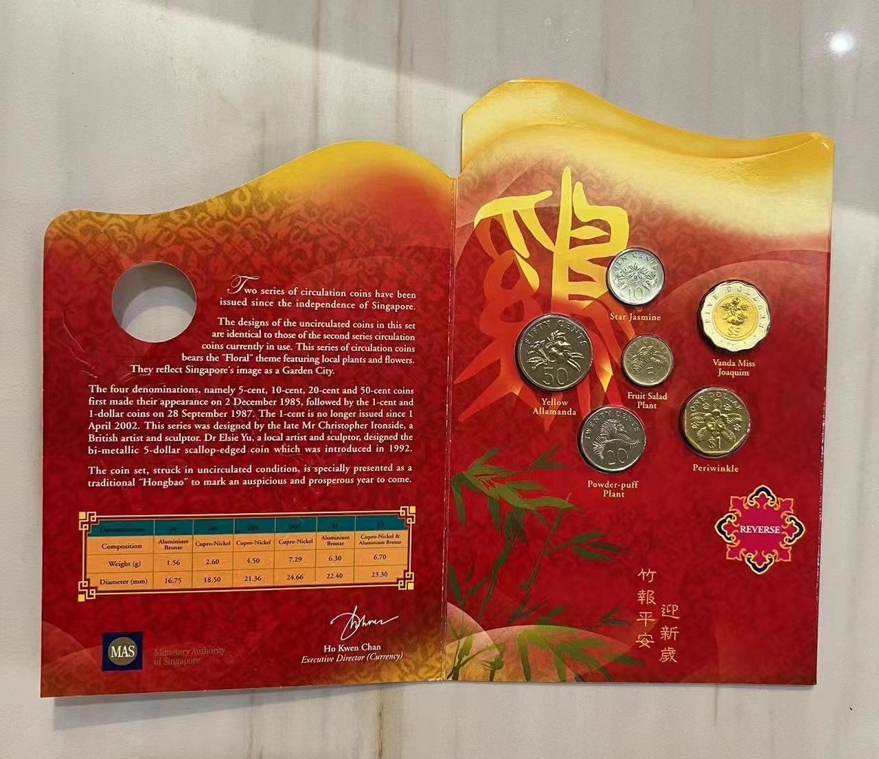 【币观天下】第3期钱币低佣金秒杀专场全场包邮 新加坡2005年鸡年官方红包套币 含高值$5异型双色币 