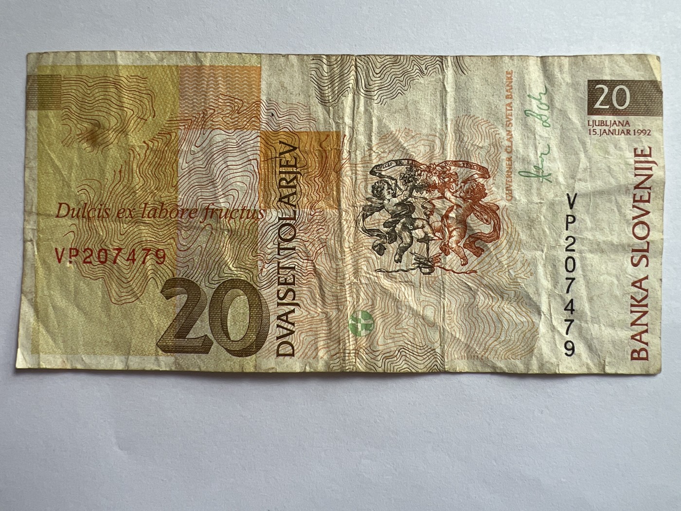 第623期纸币专场 （无押金，捡漏，全场50包邮，偏远地区除外，接收代拍业务） 斯洛文尼亚20托拉