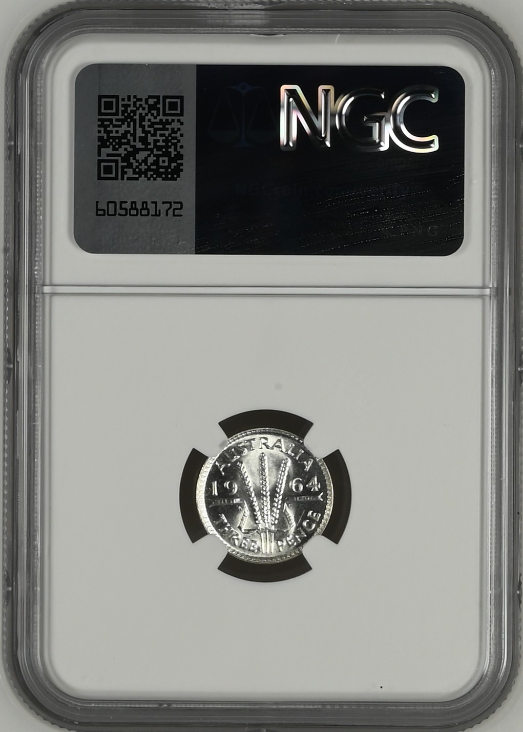 长老汇龙年精选第二场 1964 澳大利亚伊丽莎白二世3便士银币，NGC MS65分，季军分