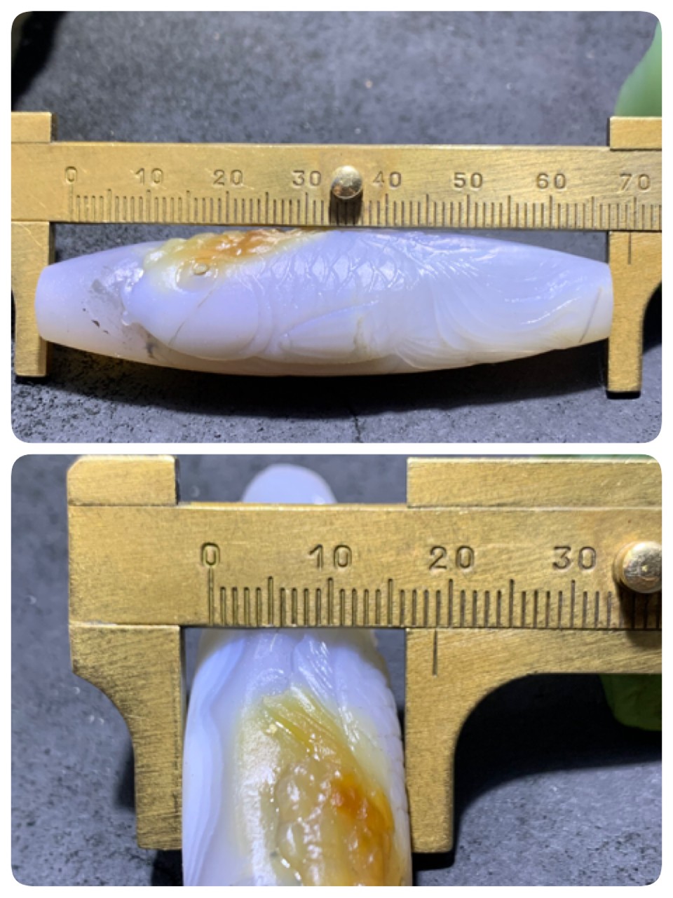 精美亚光高玉化巴西玛瑙手工俏色巧雕金鱼吊坠（把件）一个